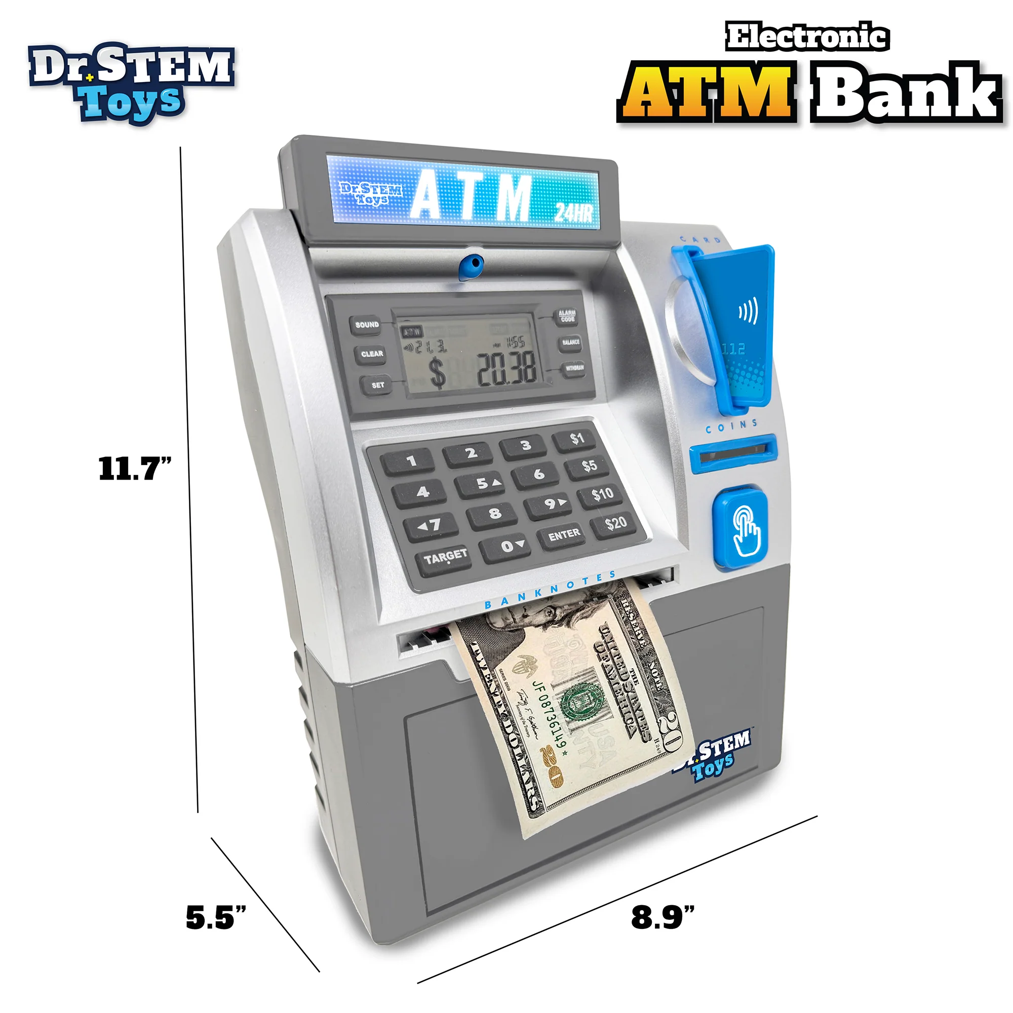 Dr. STEM Deluxe ATM Savings Bank - Real Money Management with Digital LCD, Coin Counting, Bill Feeder, PIN Security, STEM Learning for Ages 5+ - Image 2