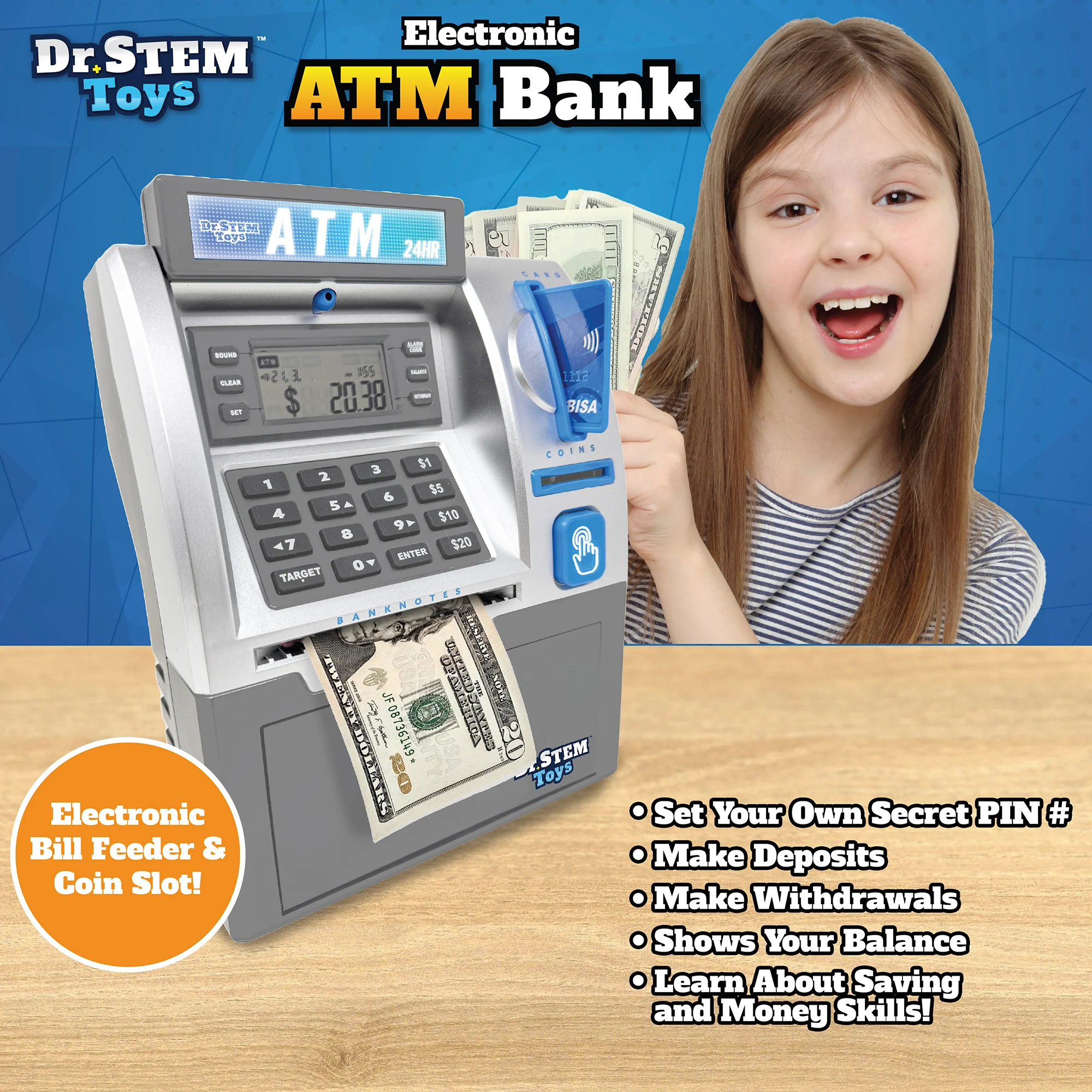 Dr. STEM Deluxe ATM Savings Bank - Real Money Management with Digital LCD, Coin Counting, Bill Feeder, PIN Security, STEM Learning for Ages 5+ - Image 5