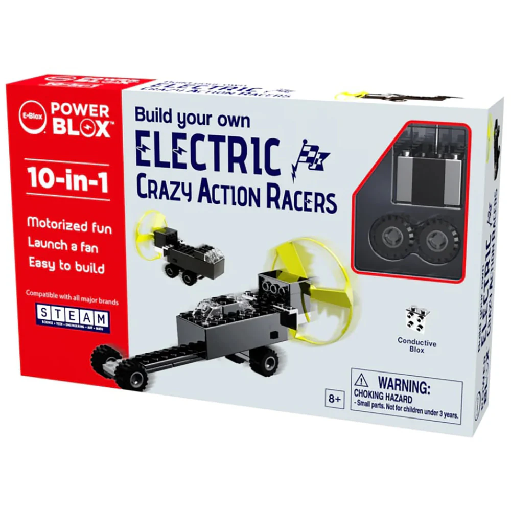E-Blox Power Blox 10-in-1 Electric Crazy Action Racers Building Set - 24pcs, For Kids Aged 8+