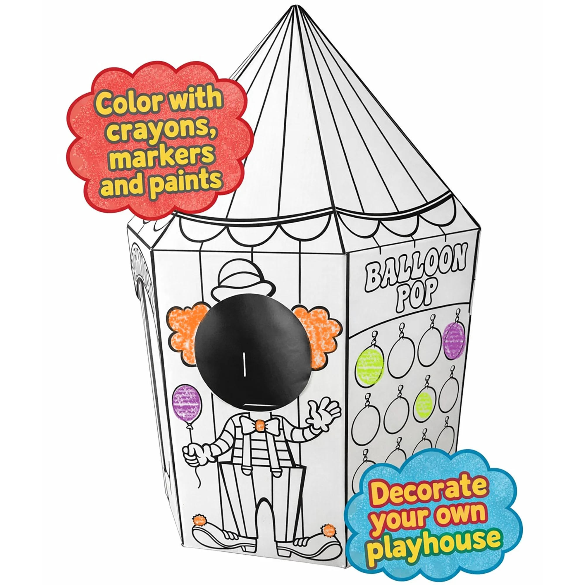 Easy Playhouse Carnival Tent Cardboard Playhouse Color & Decorate - Image 4