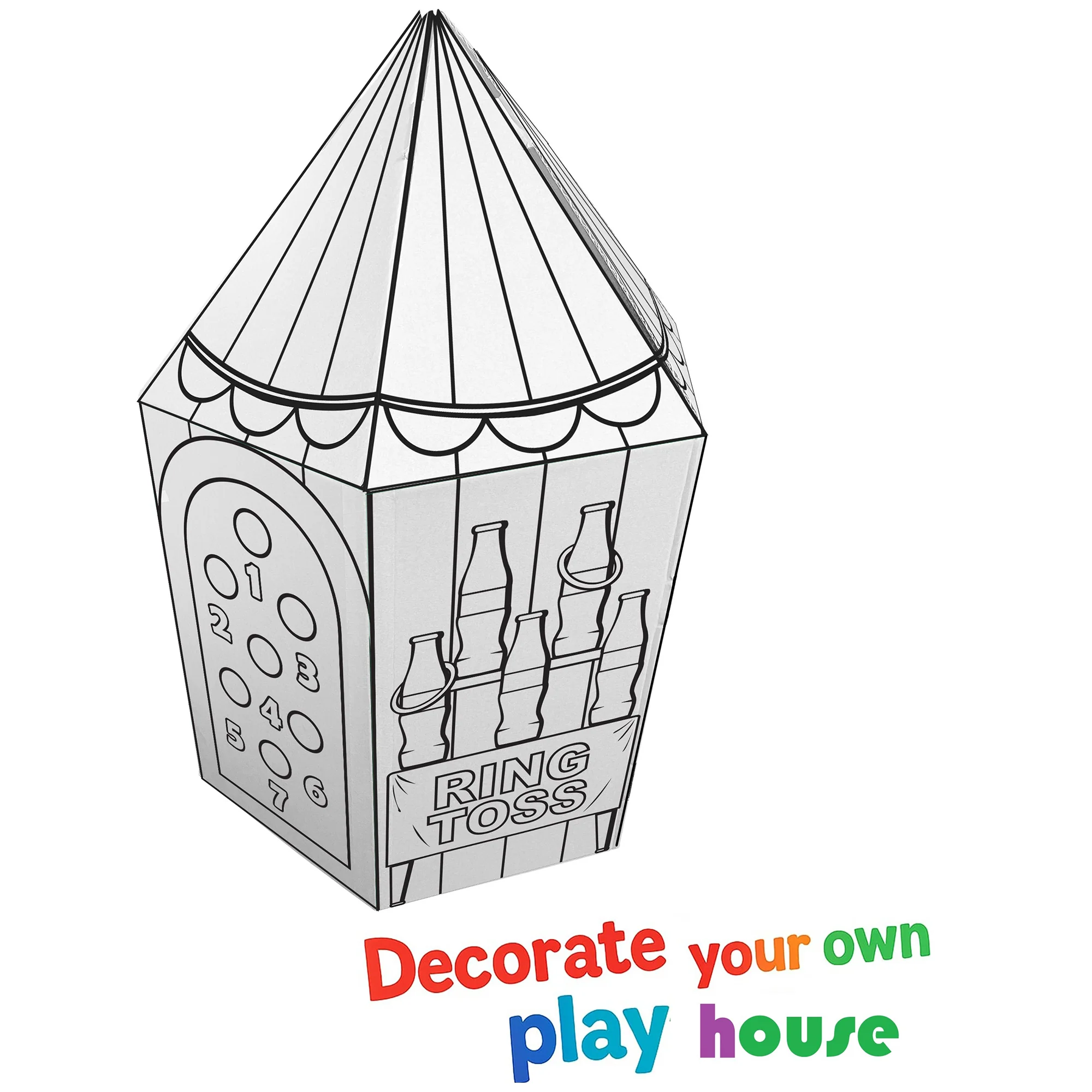 Easy Playhouse Carnival Tent Cardboard Playhouse Color & Decorate - Image 5
