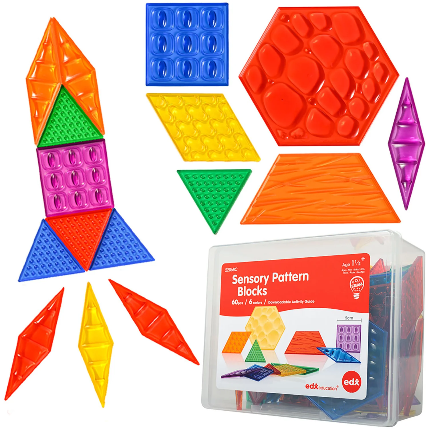 edxeducation Translucent Sensory Pattern Blocks - Tactile Exploration Set - Image 5