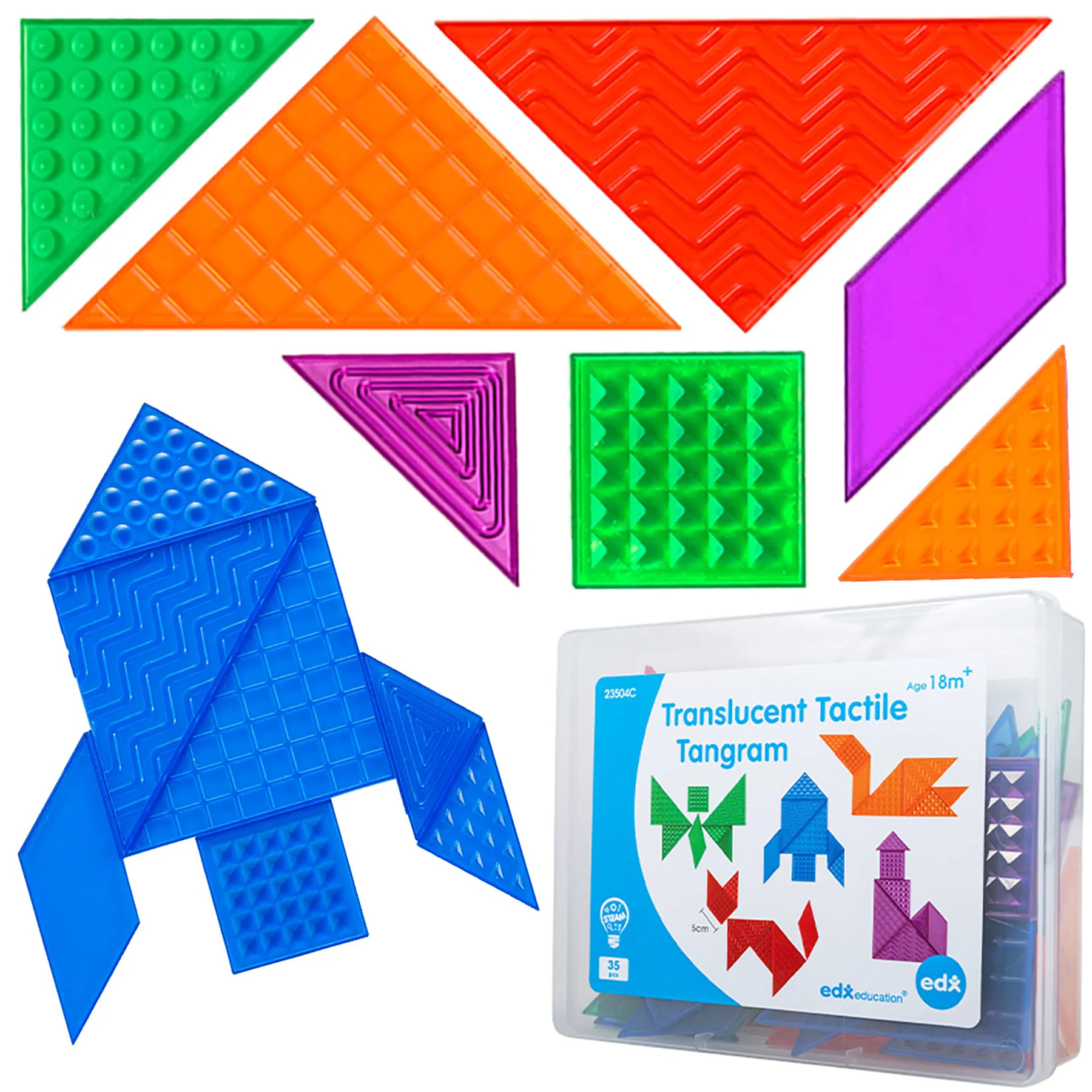 edxeducation Translucent Tactile Tangrams - Sensory Exploration Set - Image 2