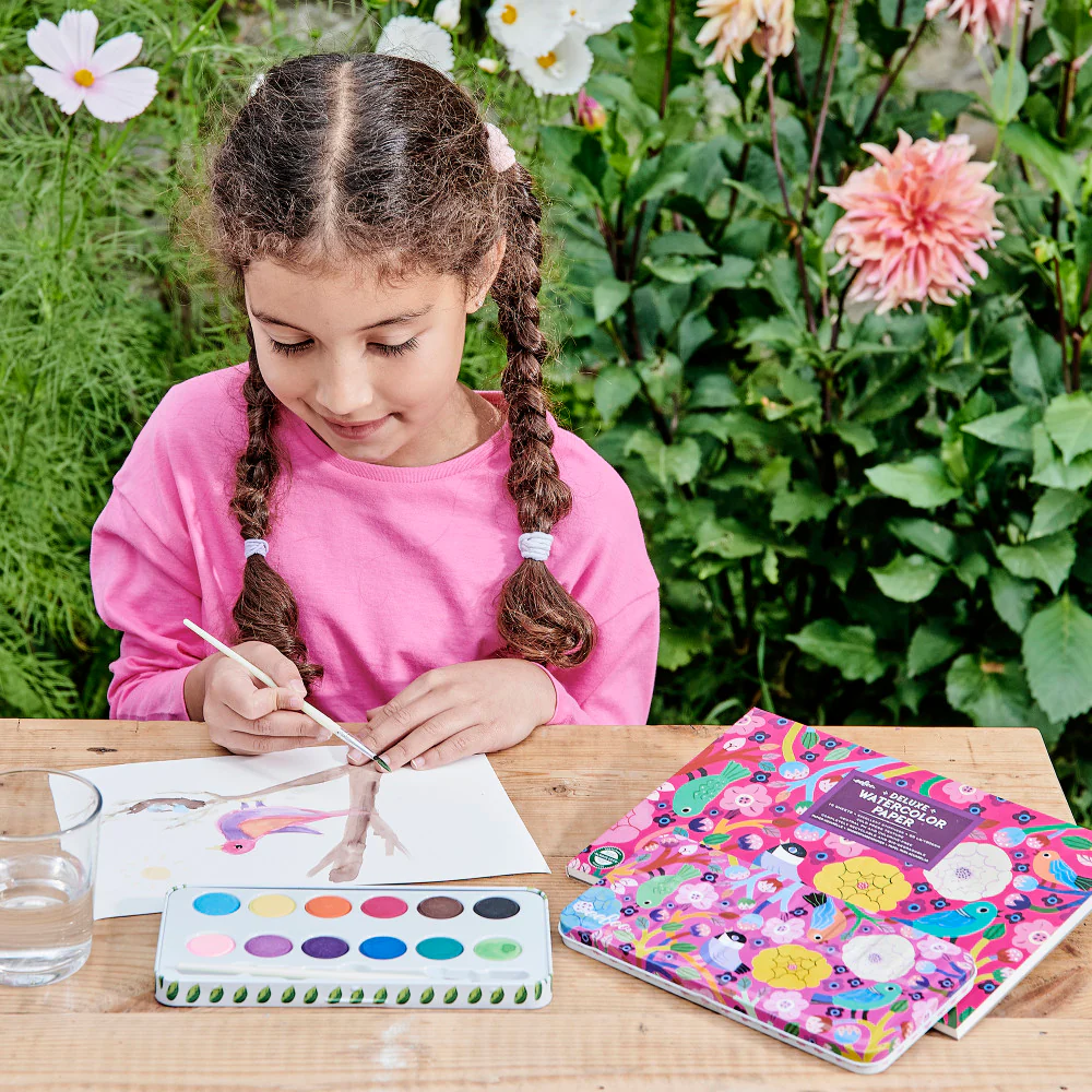 eeBoo Birds in Fuchsia Watercolor Pad - 16 Sheets, 85 lb Paper - Image 5
