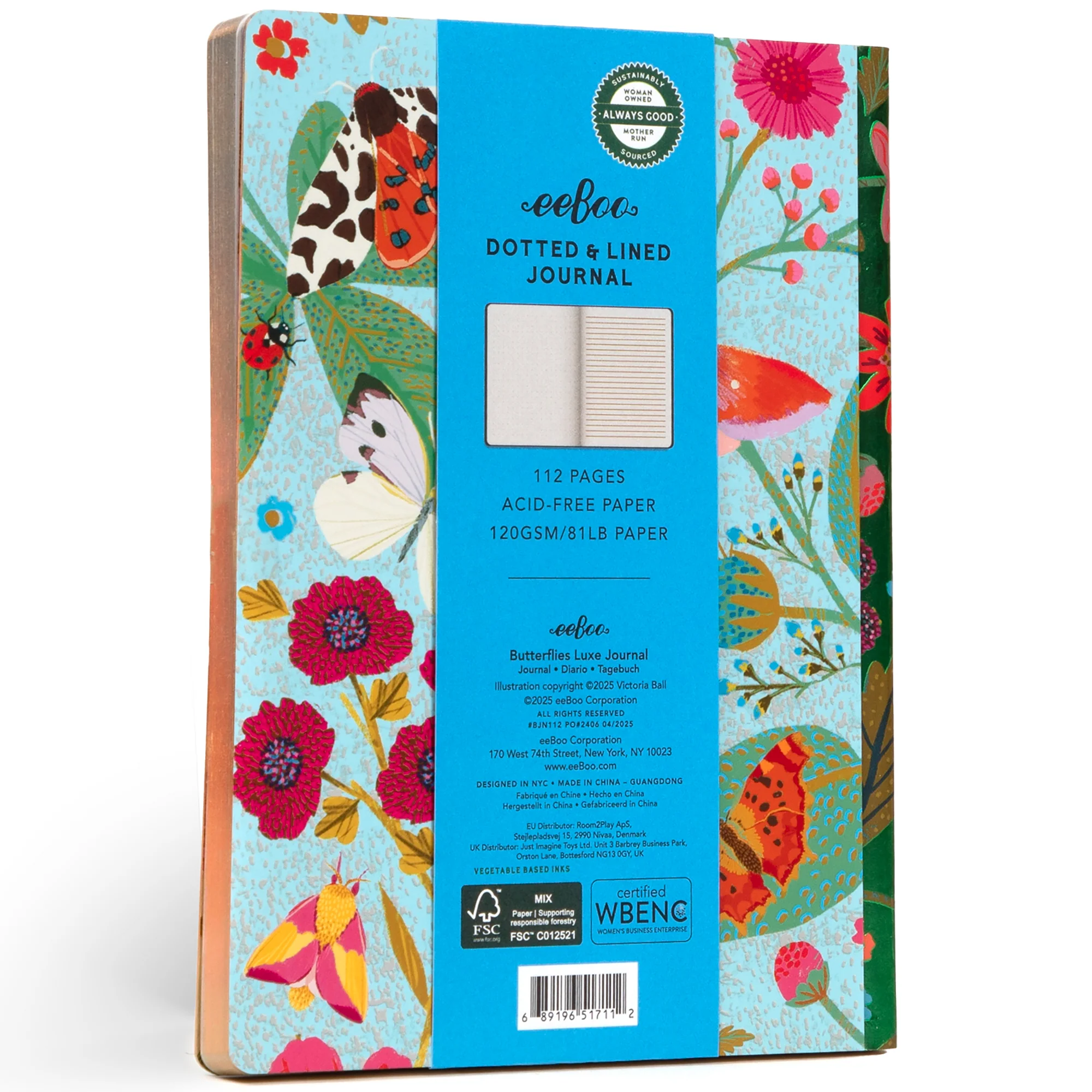 eeBoo Piece & Love Luxe Journal - Butterflies - Gilded 112pg Notebook - Image 2