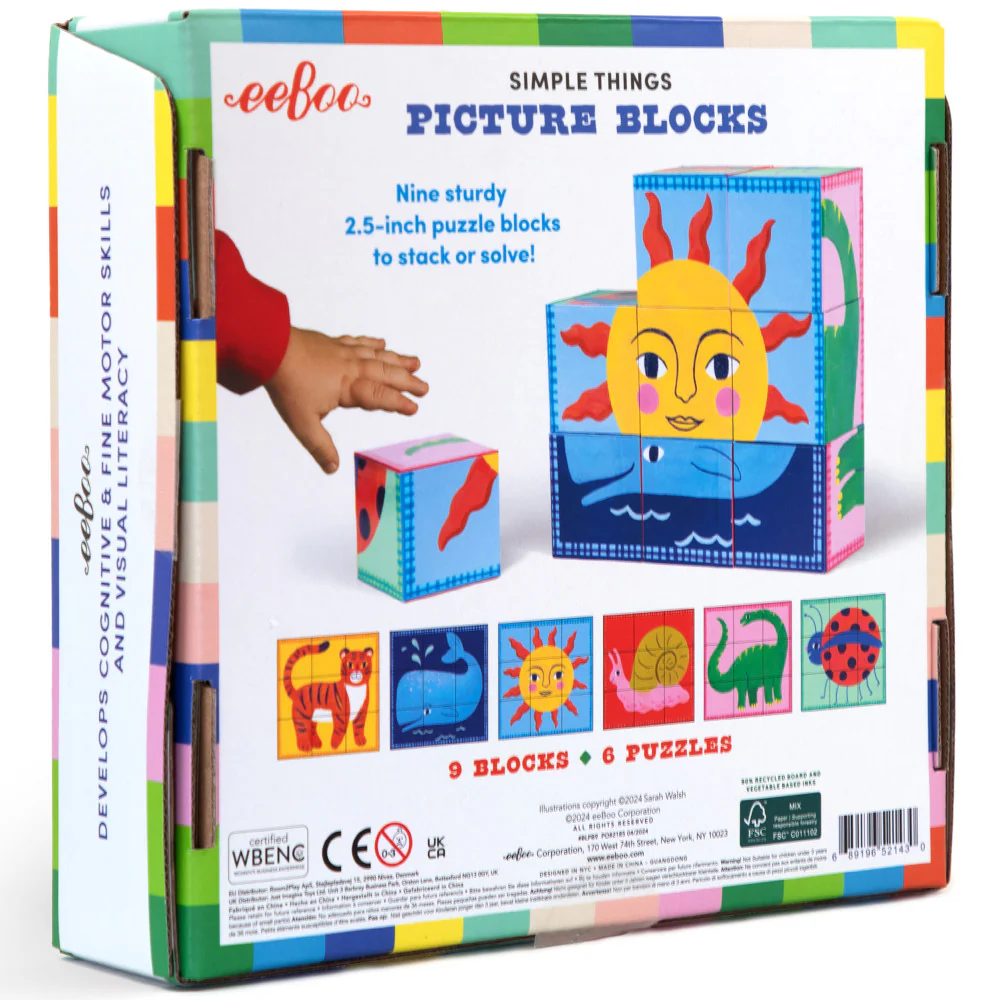 eeBoo Simple Things Picture Blocks - Vibrant 9pc Puzzle Set - Image 2