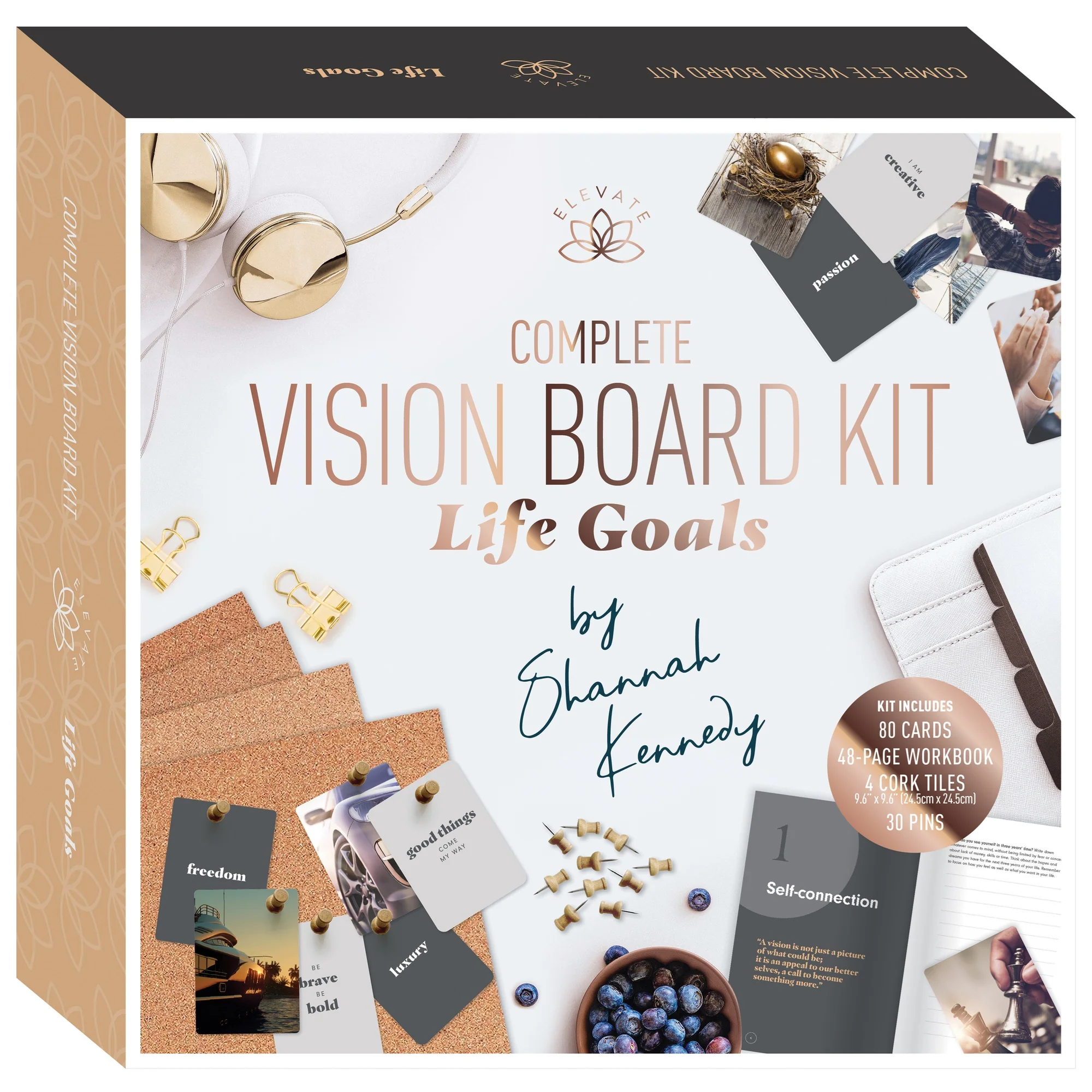 Elevate Vision Board Kit With Workbook, Prompt Cards, Cork Tiles And Pins