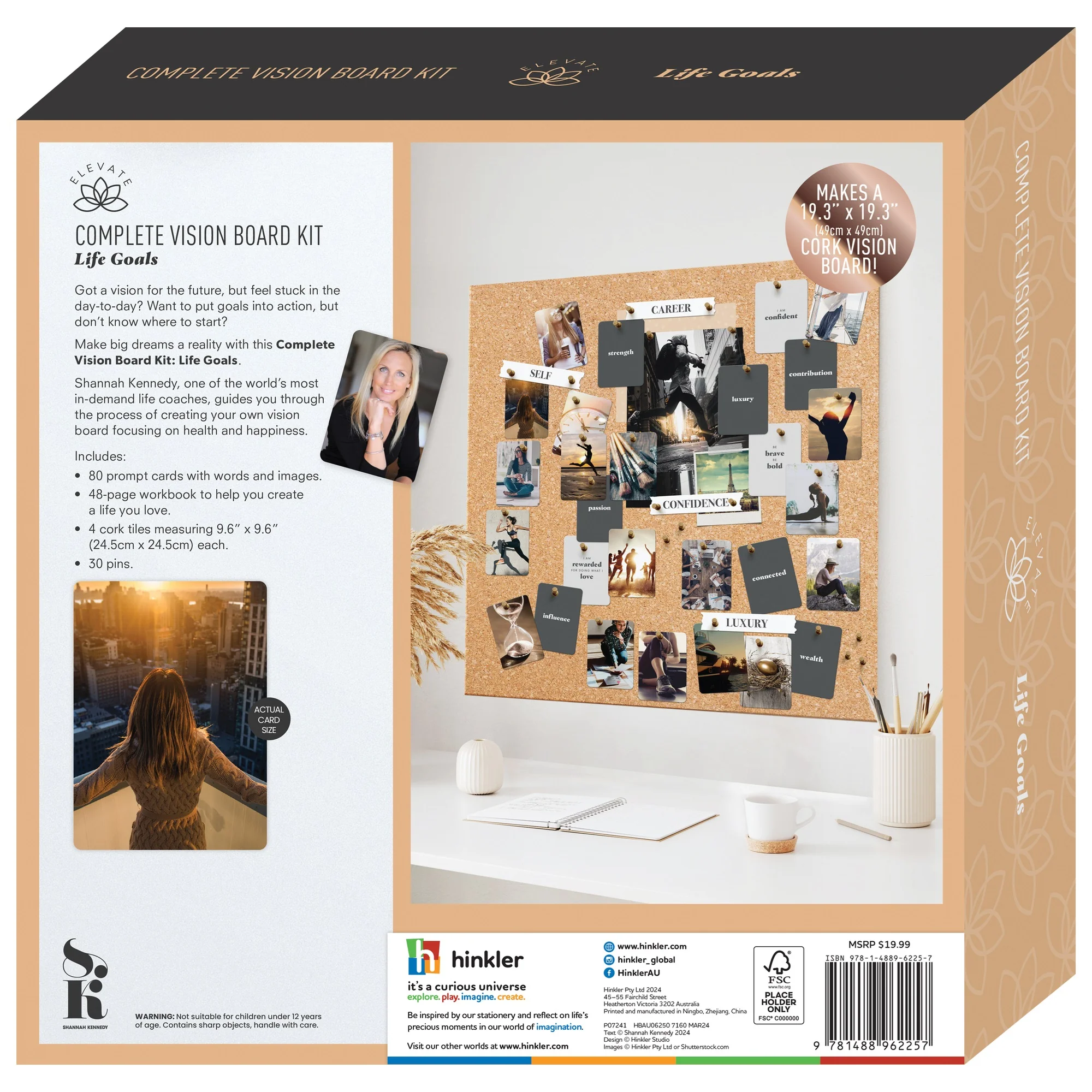 Elevate Vision Board Kit With Workbook, Prompt Cards, Cork Tiles And Pins - Image 3