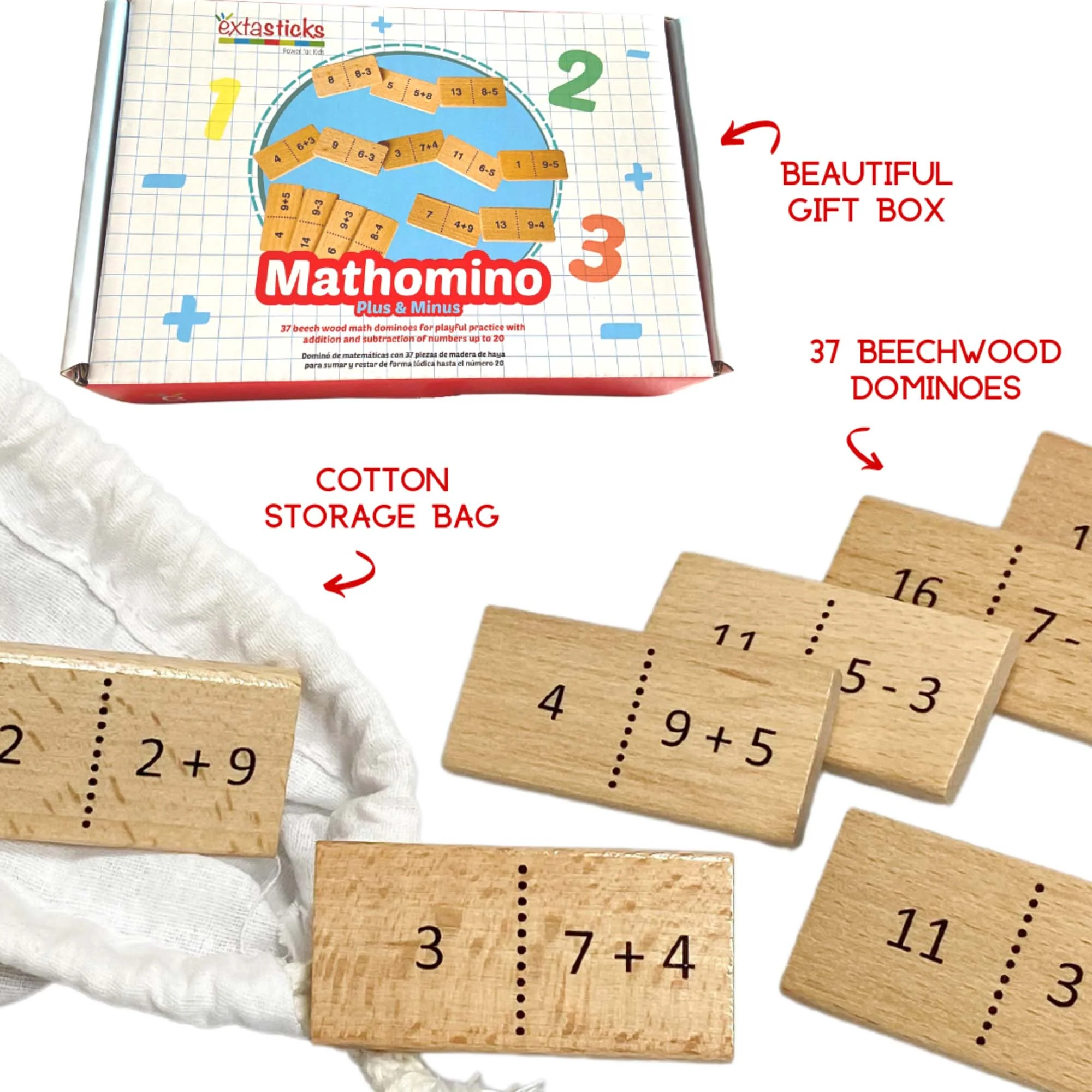 Extasticks Mathomino Plus & Minus Wooden Math Domino Game - Image 5