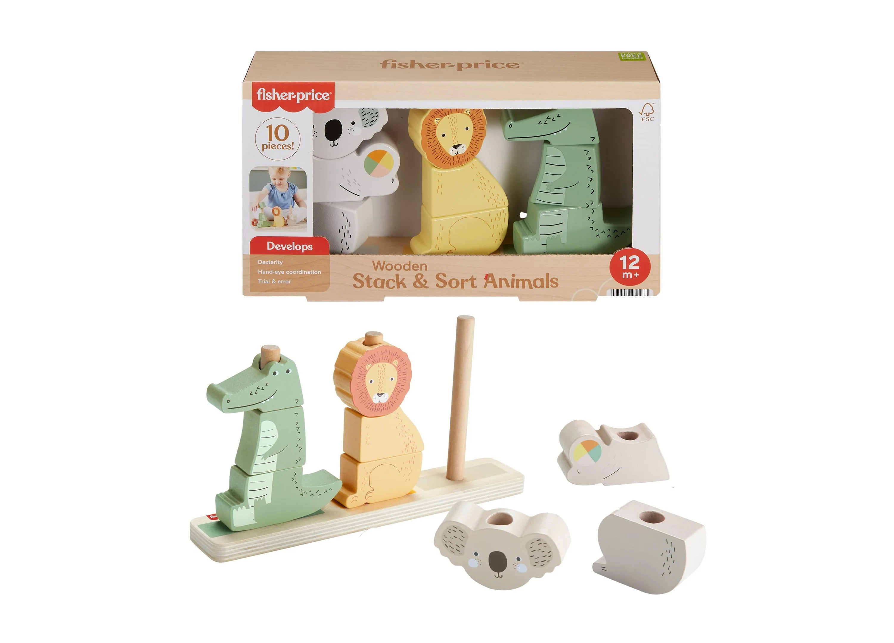 Fisher-Price Wooden Stack & Sort Animals – Eco-Friendly Toddler Toy - Image 3