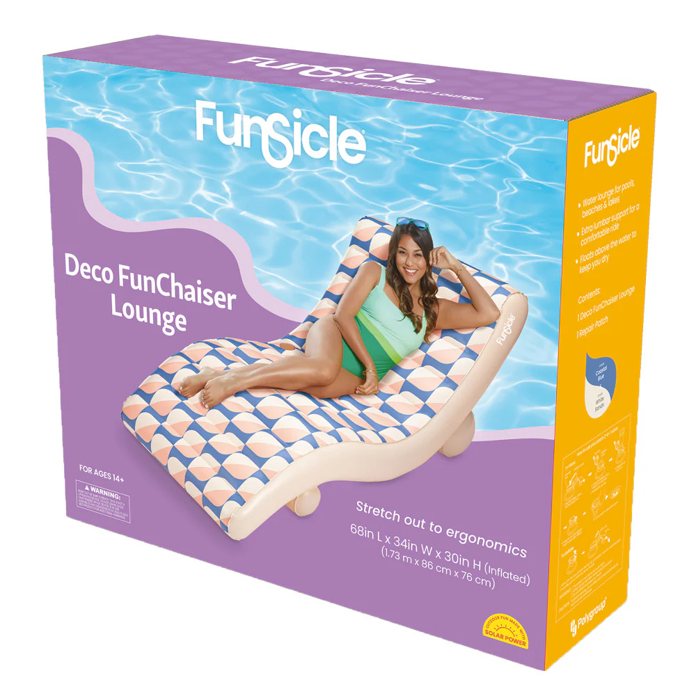 Funsicle Deco FunChaiser Lounge 68" - Blue & Cream Inflatable Pool Float