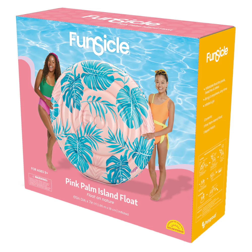 Funsicle Pink Palm Island Inflatable Float - 65" Round, Pink & Blue