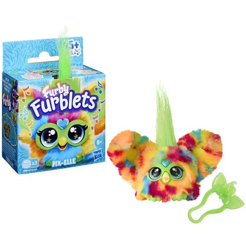 Pix-Elle Furblet Game On Gamer with Pixelated Rainbow Fur and Keychain