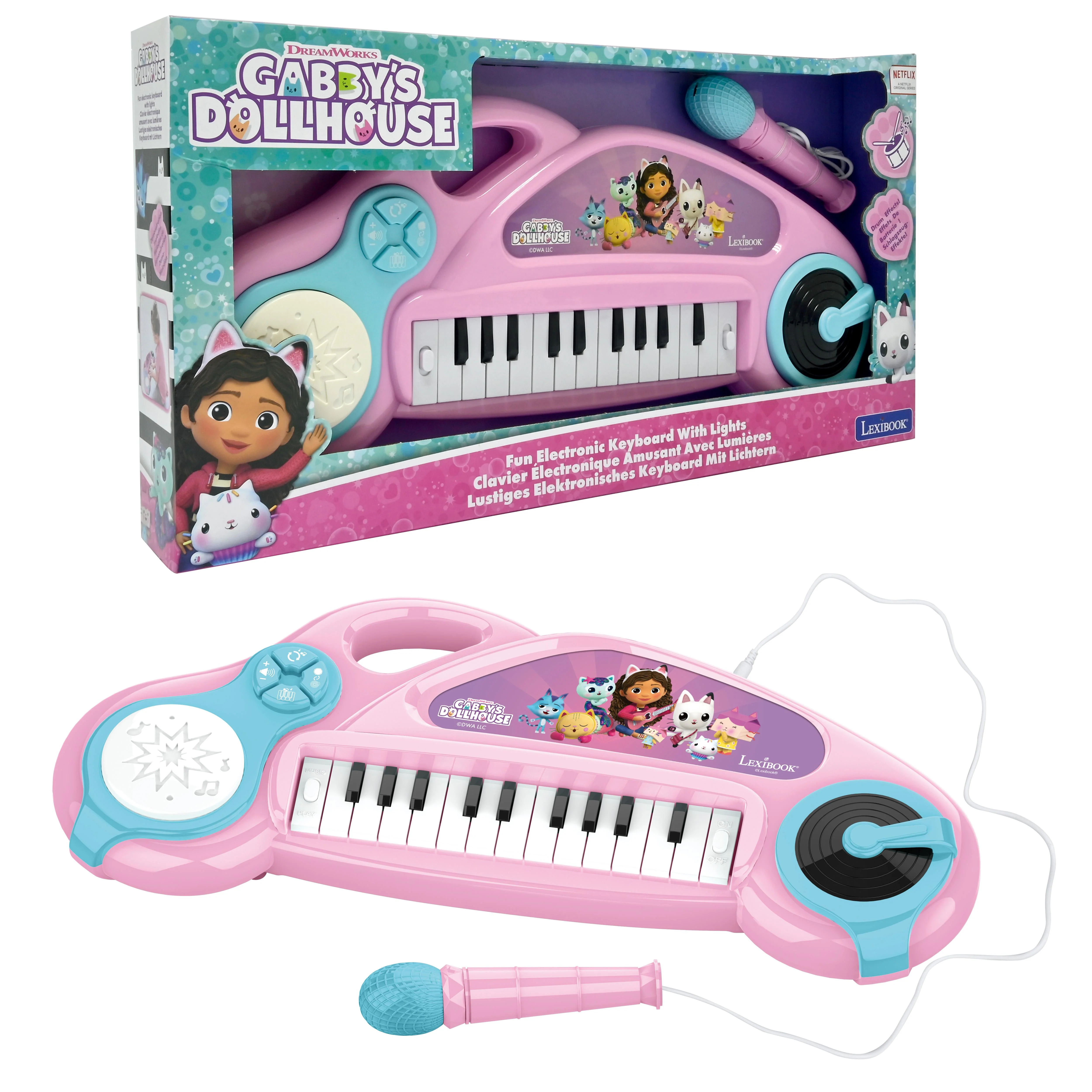 Gabby's Dollhouse Pink Electronic Piano Keyboard with Microphone - Image 3