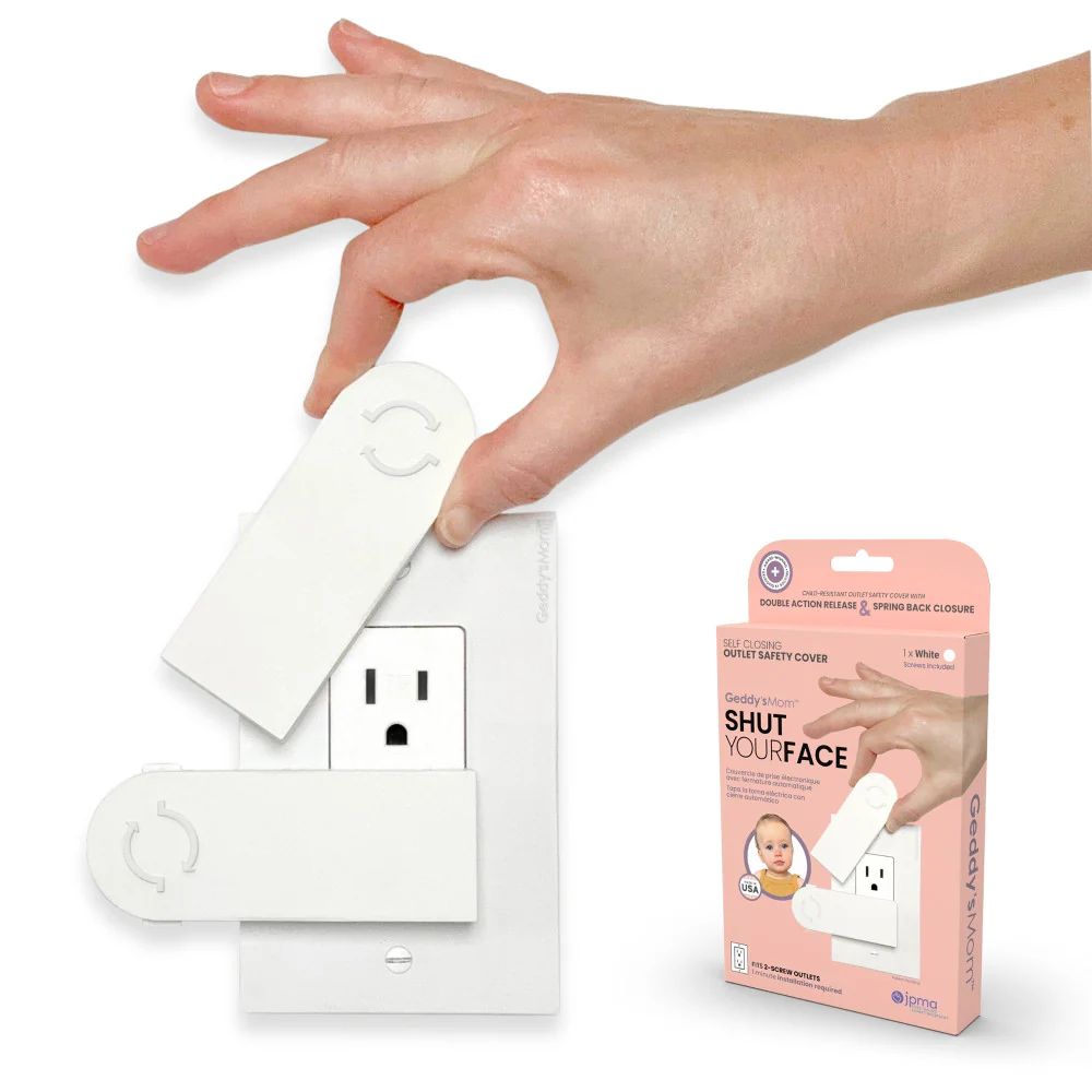 Geddy's Mom: Shut Your Face - White - Self-Closing Outlet Safety Cover - Image 2