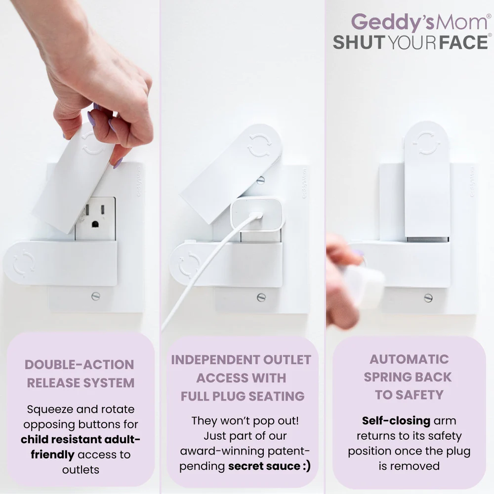 Geddy's Mom: Shut Your Face - White - Self-Closing Outlet Safety Cover - Image 5
