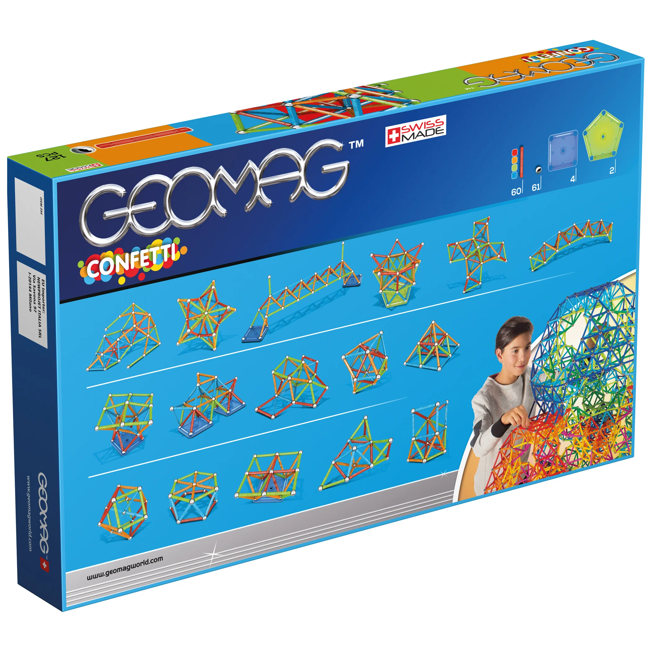 Geomag Confetti 127-Piece Magnetic Building Set - Colorful STEM Toy - Image 2