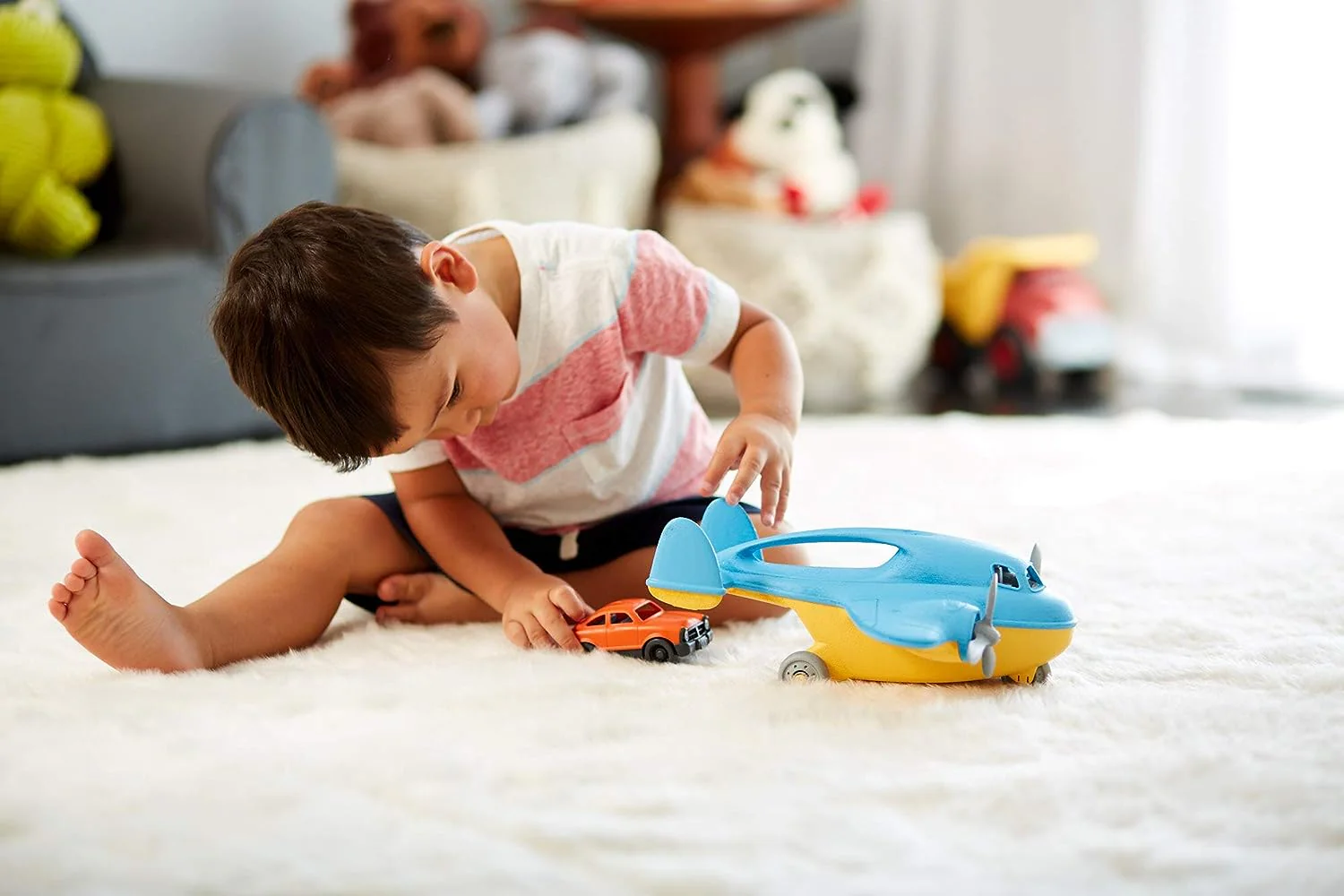 Green Toys Eco-Friendly Blue Cargo Plane with Mini Car - Toddler Play Vehicle - Image 4