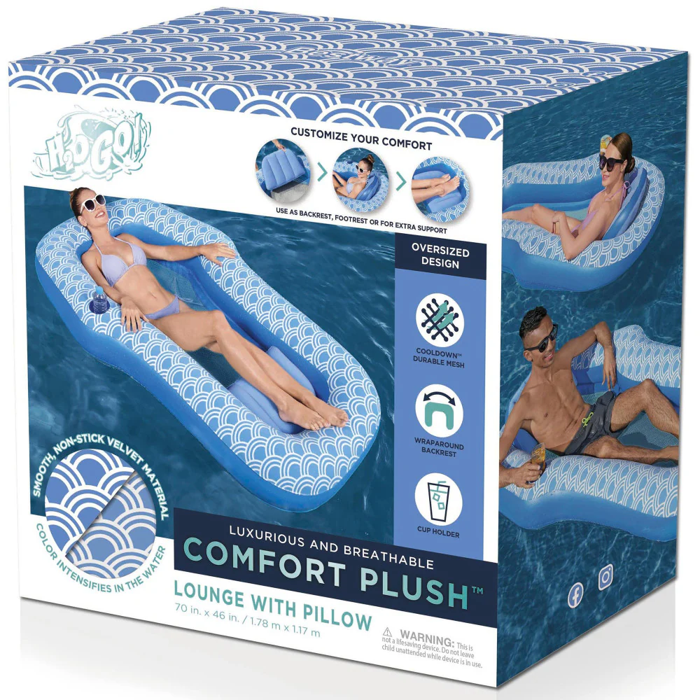 H2OGO! Comfort Plush Pool Lounge 70" x 46" - Blue & White - Image 2