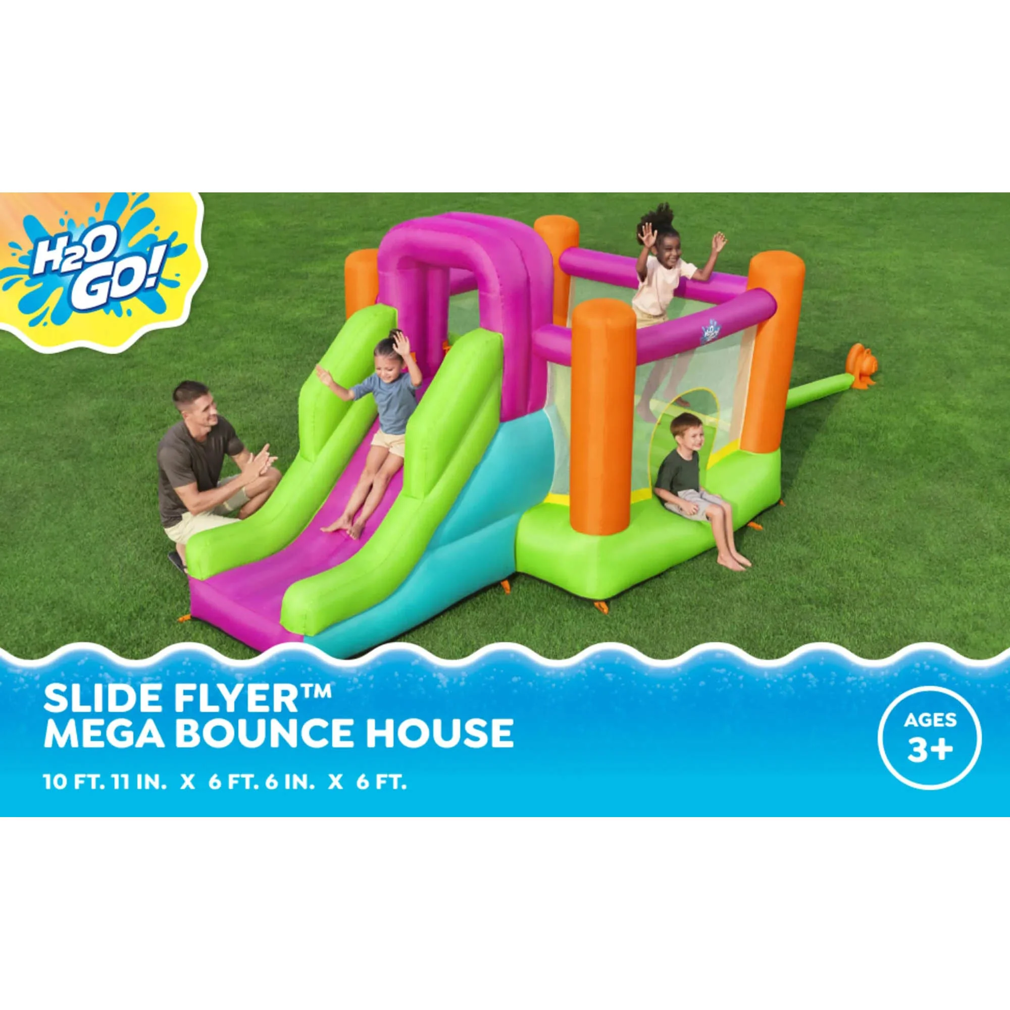 H2OGO! Mega Bouncer Inflatable Jumping Activity Center 10'11" x 6' 6" x 6' with Slide and Mesh Sidewalls - Image 2