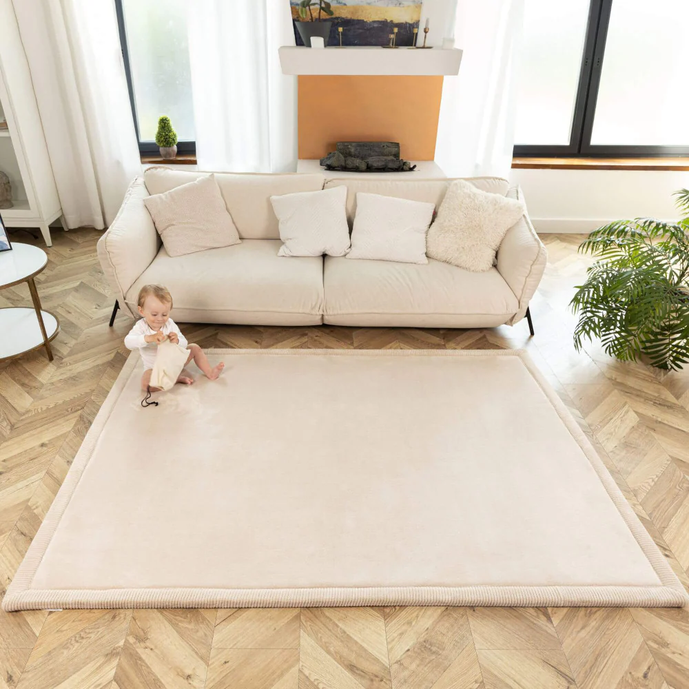 Hakuna Matte Coral Velvet Baby Playmat - Beige Soft Memory Foam Nursery Rug 60x80" - Image 3