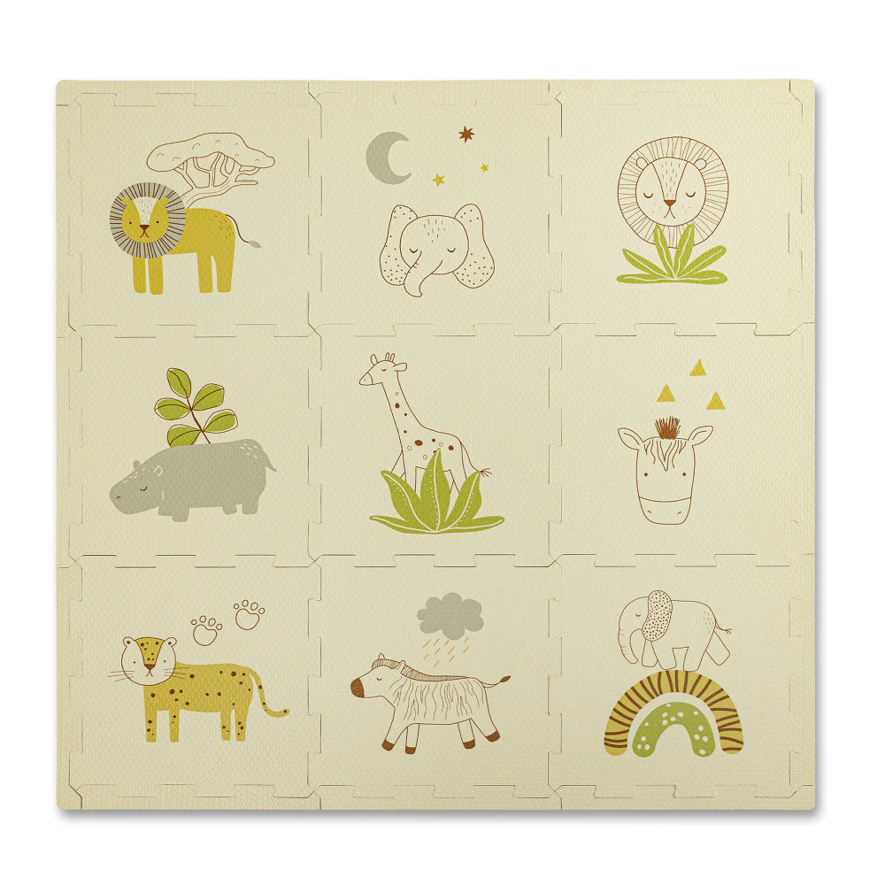 Hakuna Matte Safari Adventure: Chic Baby Play Mat - 35x35", 9 Foam Tiles