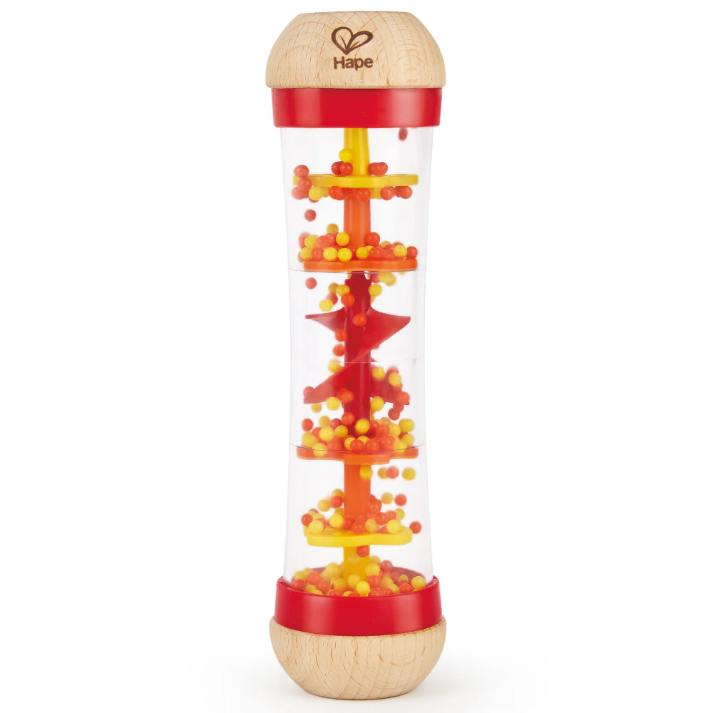 Hape Beaded Raindrops - Sensory Sound Red Wooden Rainmaker