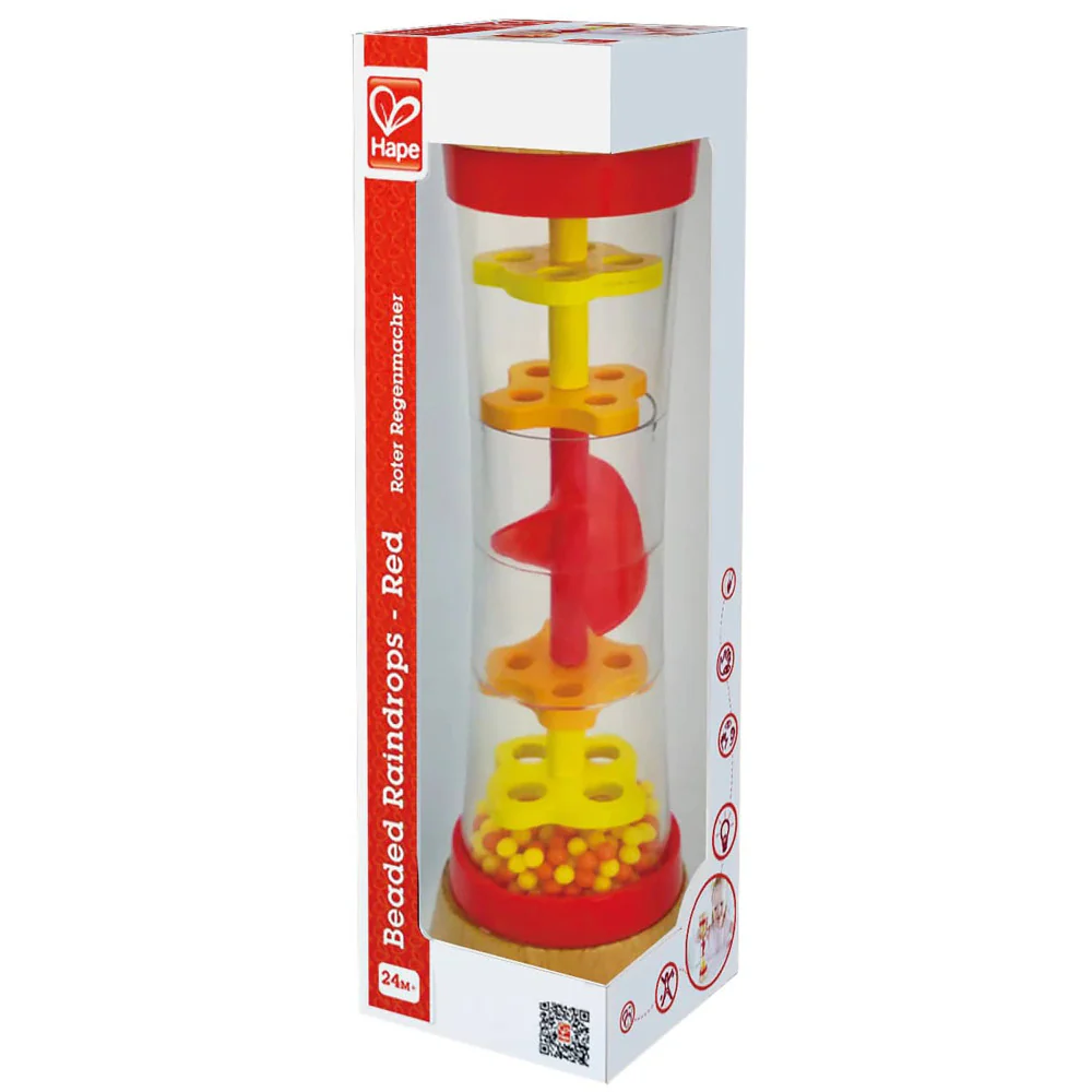 Hape Beaded Raindrops - Sensory Sound Red Wooden Rainmaker - Image 7