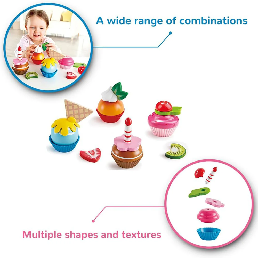 Hape 18-Piece Cupcake Set - Colorful Wooden Desserts Playset - Image 2