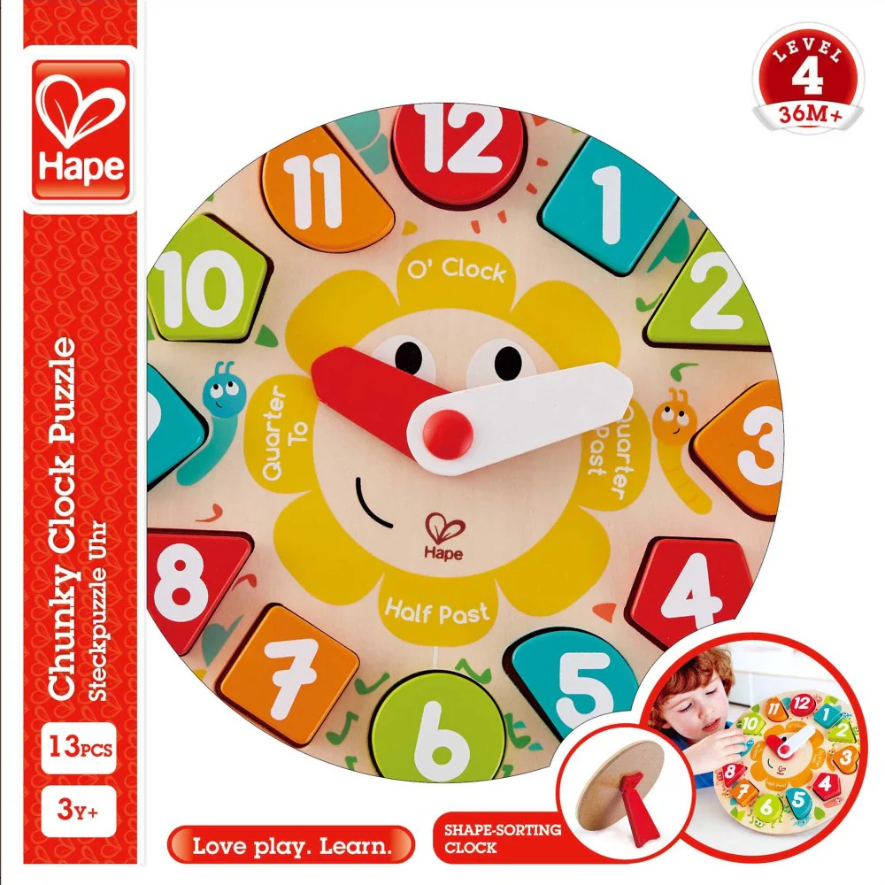 Hape Learn The Time Bug Puzzle - 13pc Colorful Wooden Clock - Image 2