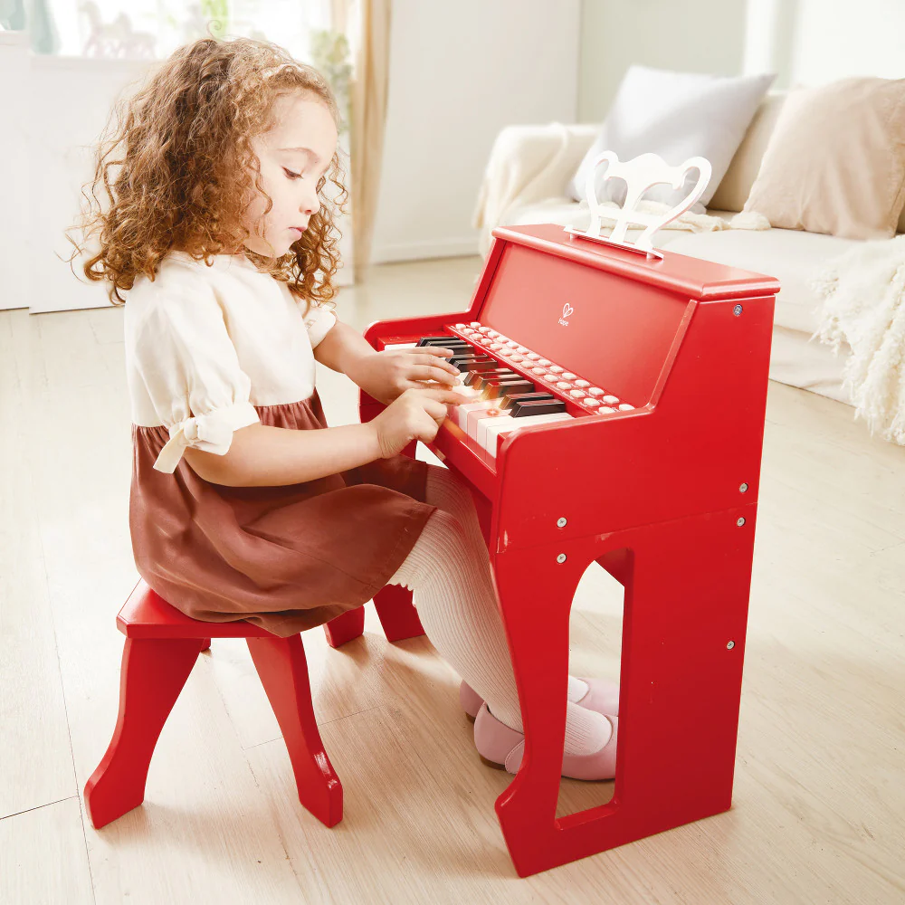 Hape Red Learn With Lights Piano and Stool - Wooden Electric Musical Toy - Image 8