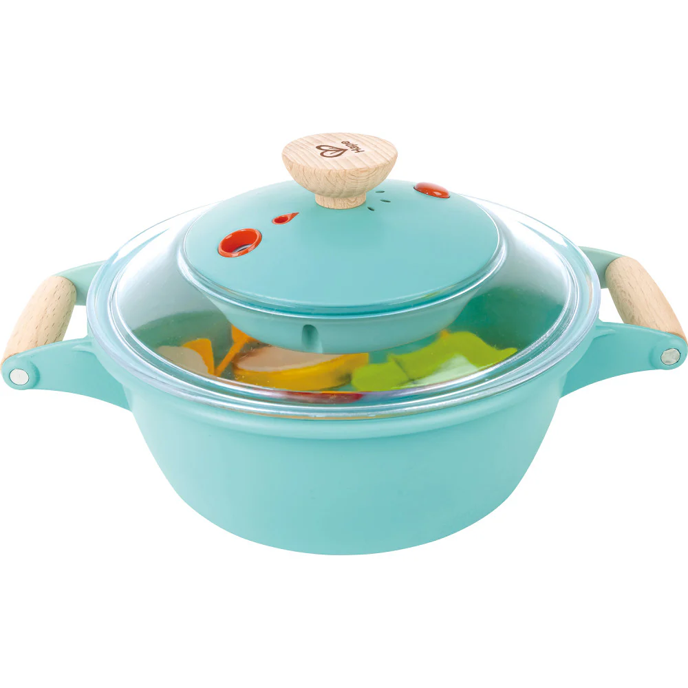 Hape Little Chef Teal Wooden Kitchen Playset - 9pc Cooking & Steam Set - Image 9