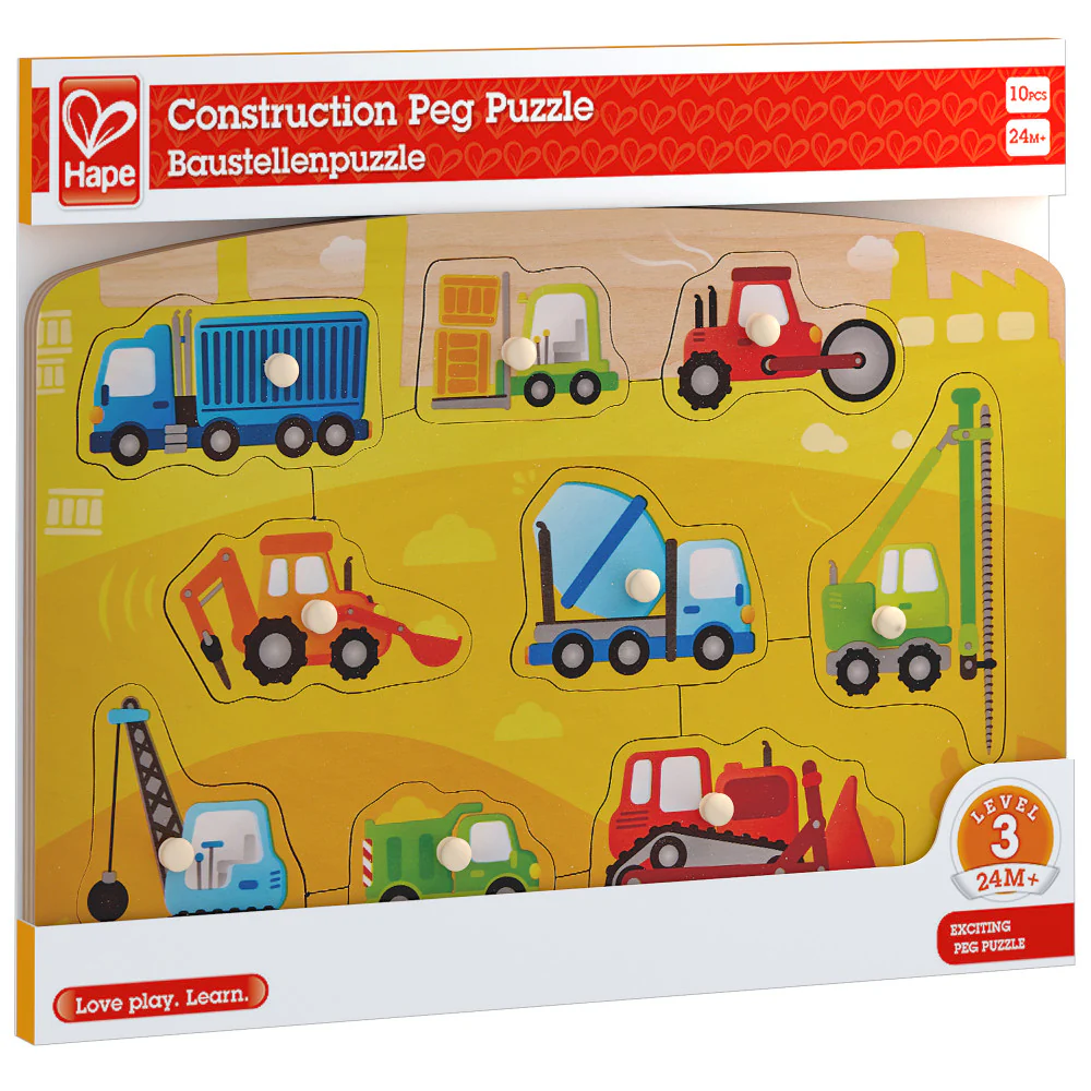 Hape Construction Site 10pc Wooden Peg Puzzle - Image 2