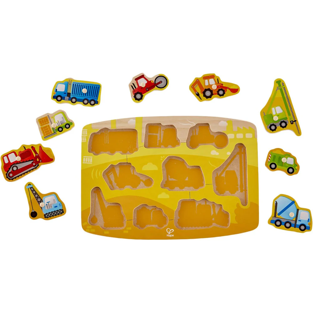 Hape Construction Site 10pc Wooden Peg Puzzle - Image 3