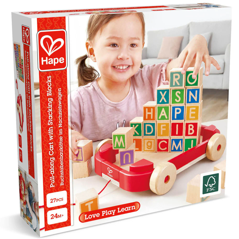 Hape Alphabet Explorer Pull-Along Cart with Stacking Blocks