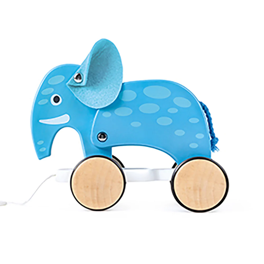 Hape Pull-Along Elephant - Blue Wooden Animal Toy - Image 3