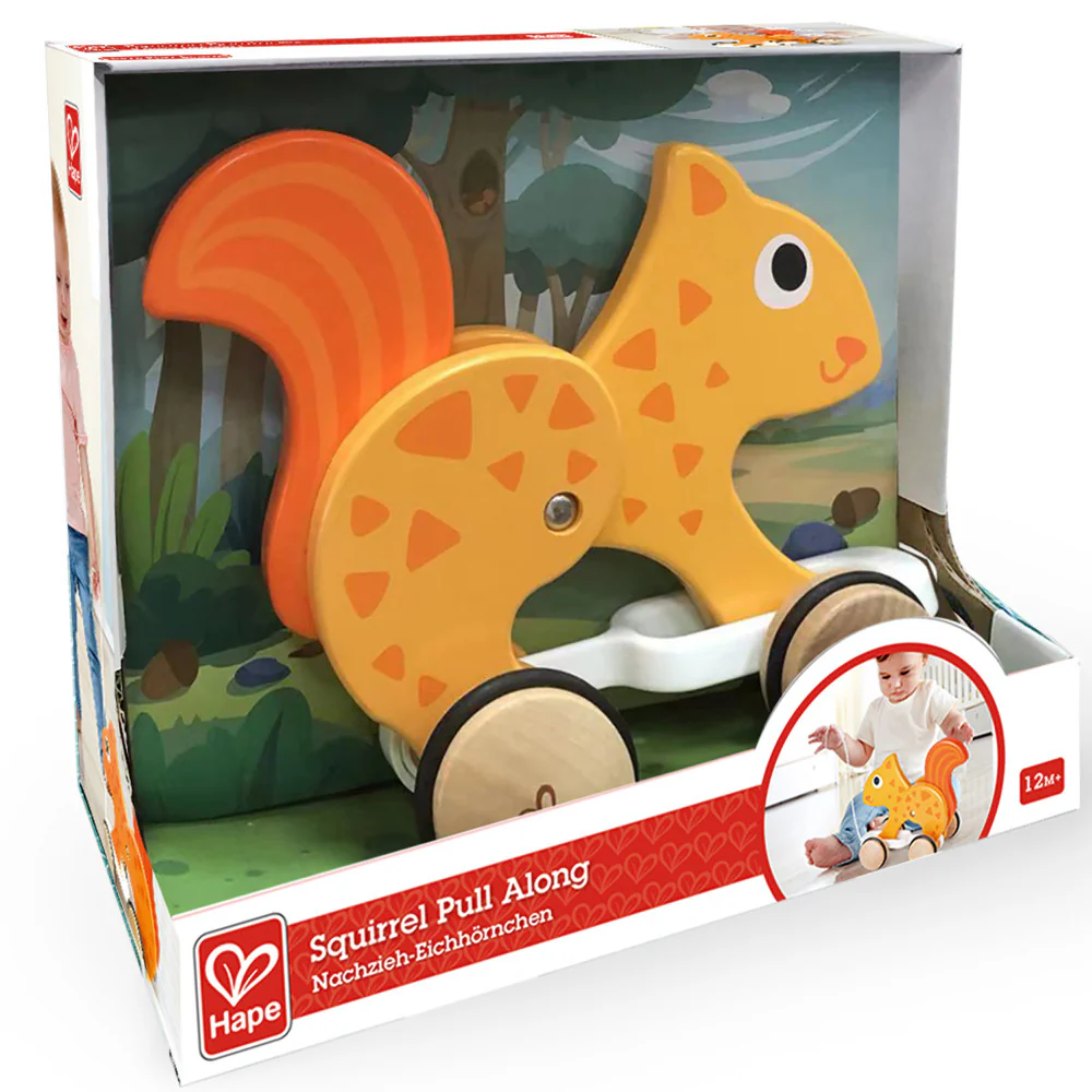 Hape Orange Wooden Squirrel Pull Along Toy - Image 2