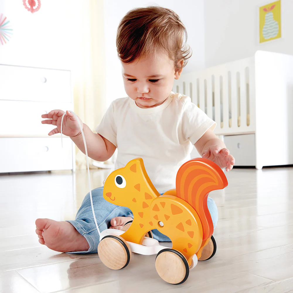 Hape Orange Wooden Squirrel Pull Along Toy - Image 4