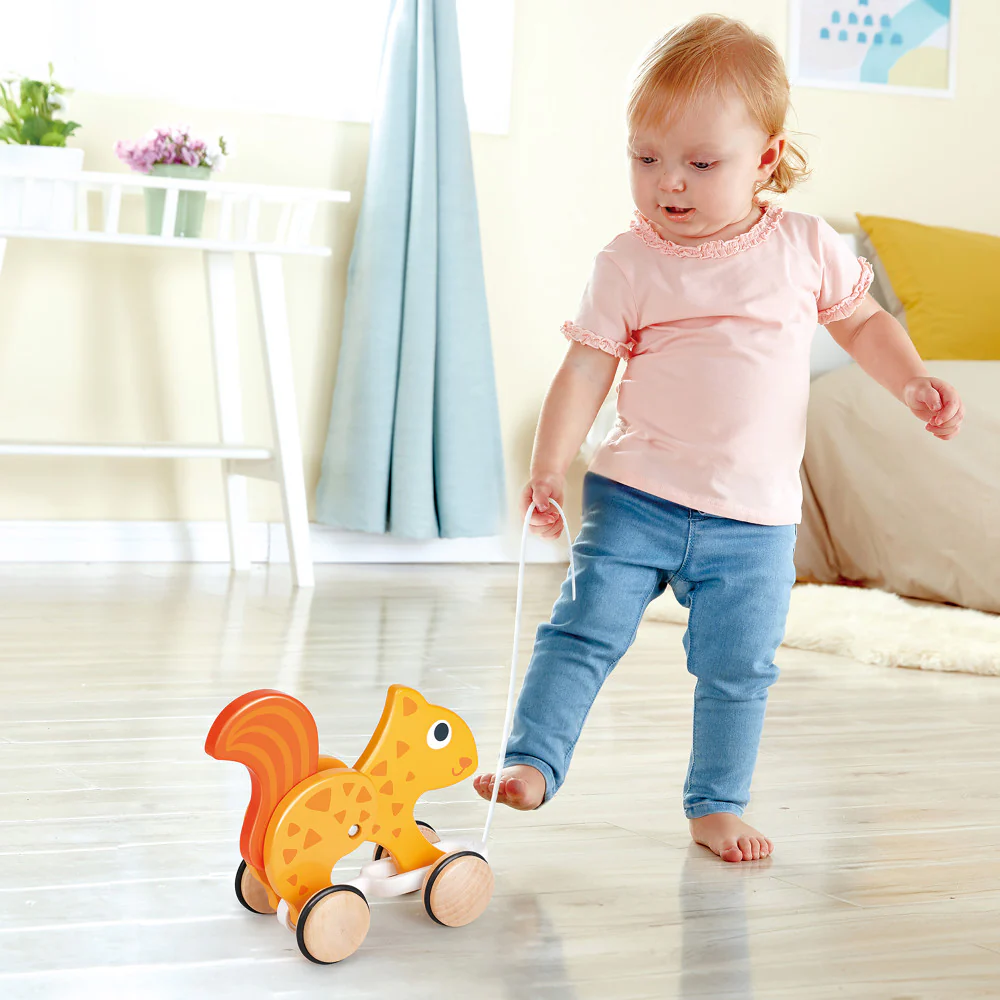 Hape Orange Wooden Squirrel Pull Along Toy - Image 5
