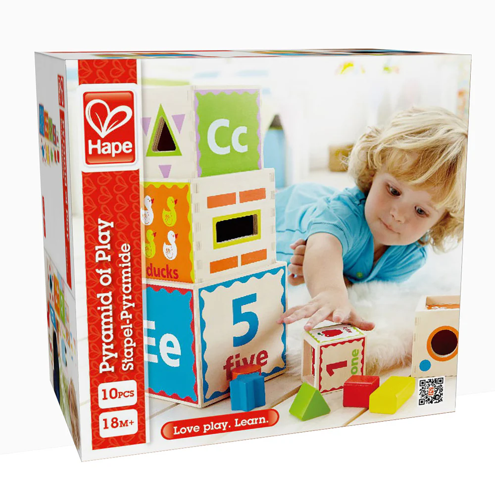 Hape Pyramid of Play - 5 Multifunctional Wooden Nesting Blocks