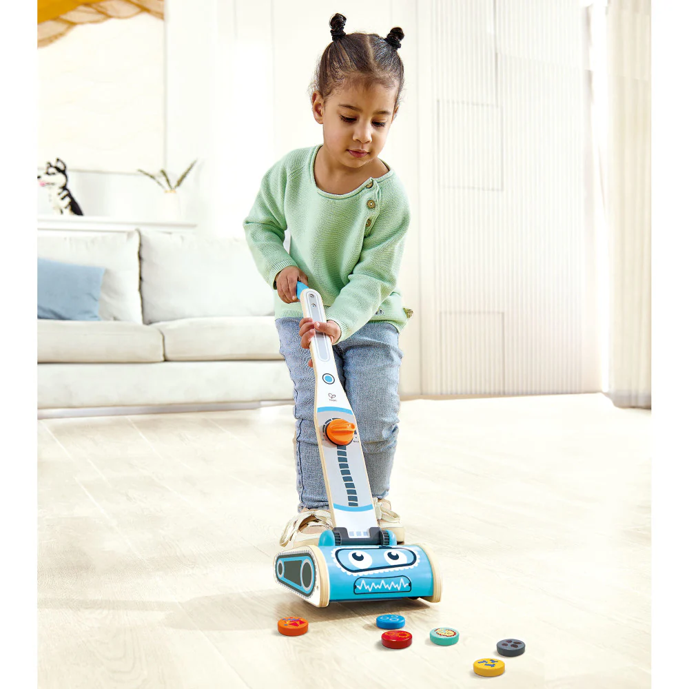 Hape Robot Vacuum Clean Up Playset - Whimsical Blue Wooden Toy - Image 6
