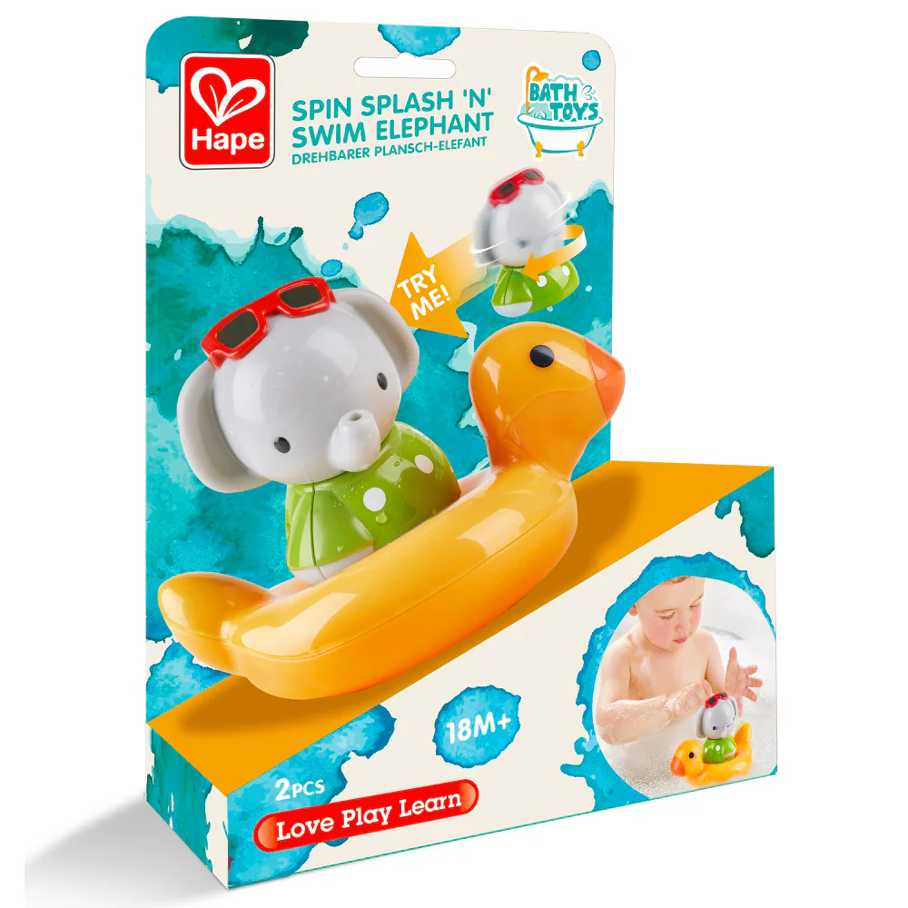 Hape Spin Splash 'n' Swim Elephant – Color-Changing Bath Toy