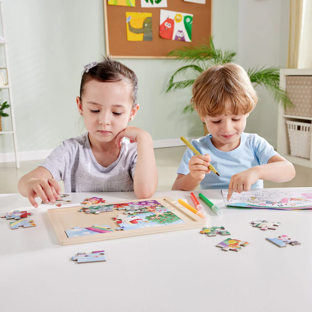 Hape Unicorn Friends 24pc Double-Sided Coloring Puzzle - Image 6