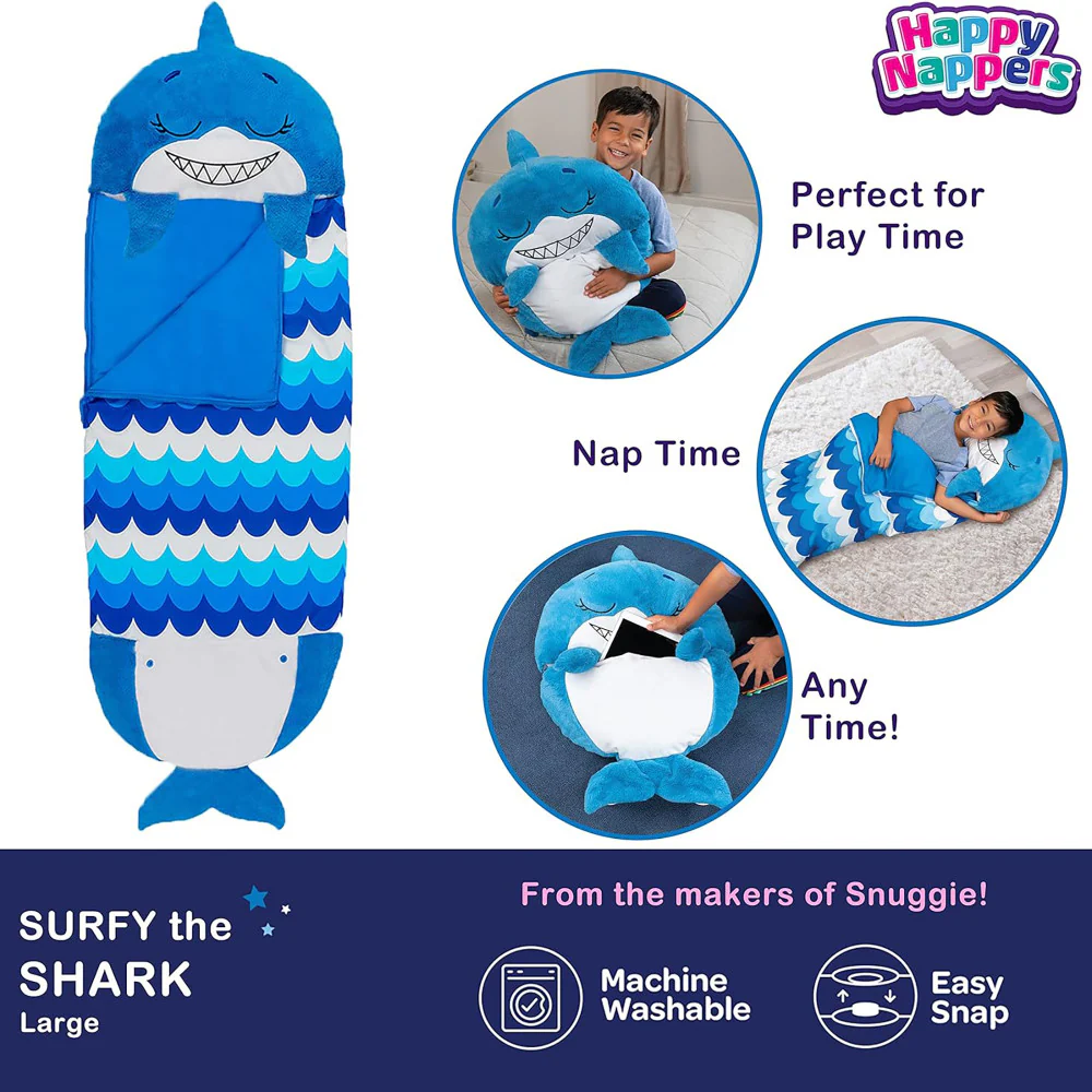 Happy Nappers Blue Shark 66 inch Plush Pillow & Sleepy Sack - Large - Image 3
