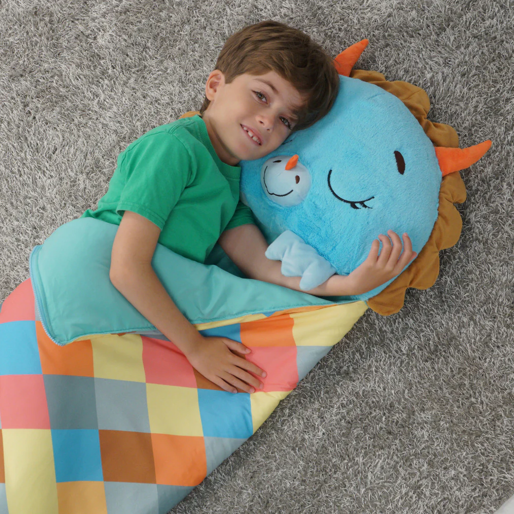 Happy Nappers Blue Triceratops Pillow & Sleepy Sack - 66 inch Large - Image 5