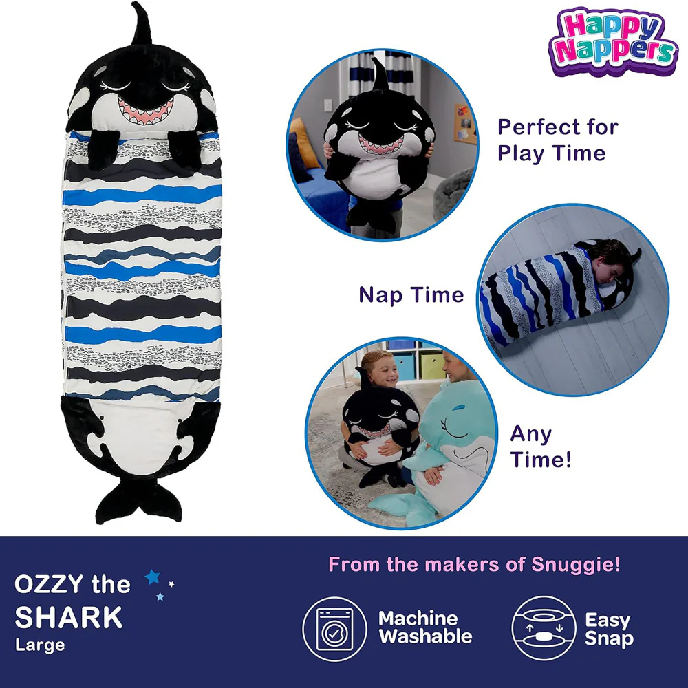 Happy Nappers Large Ozzy The Black Shark Pillow & Sleepy Sack - Image 3
