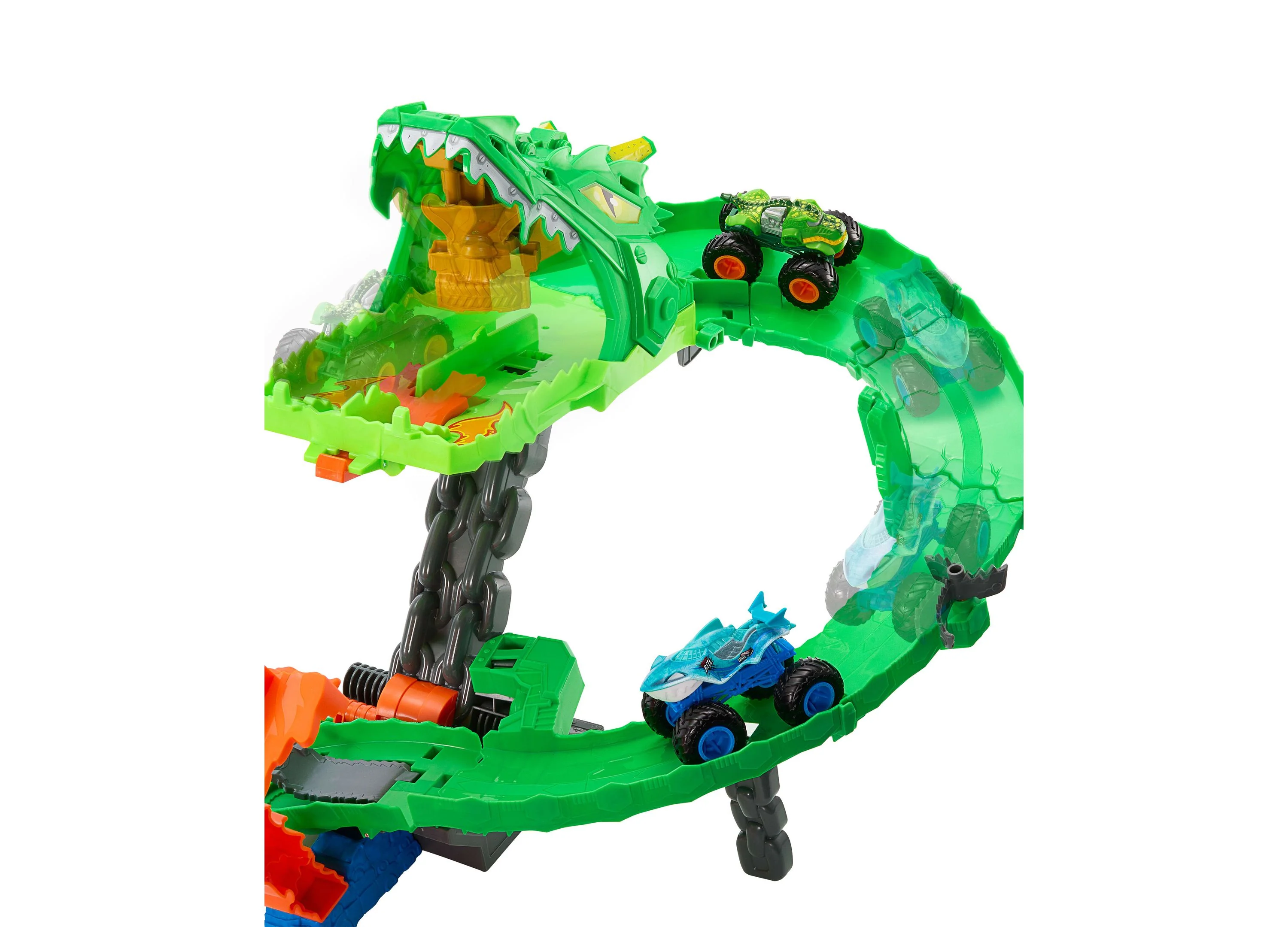 Hot Wheels 1:64 Monster Trucks Sharks vs Dinos Dragon Destruction Playset - Image 3