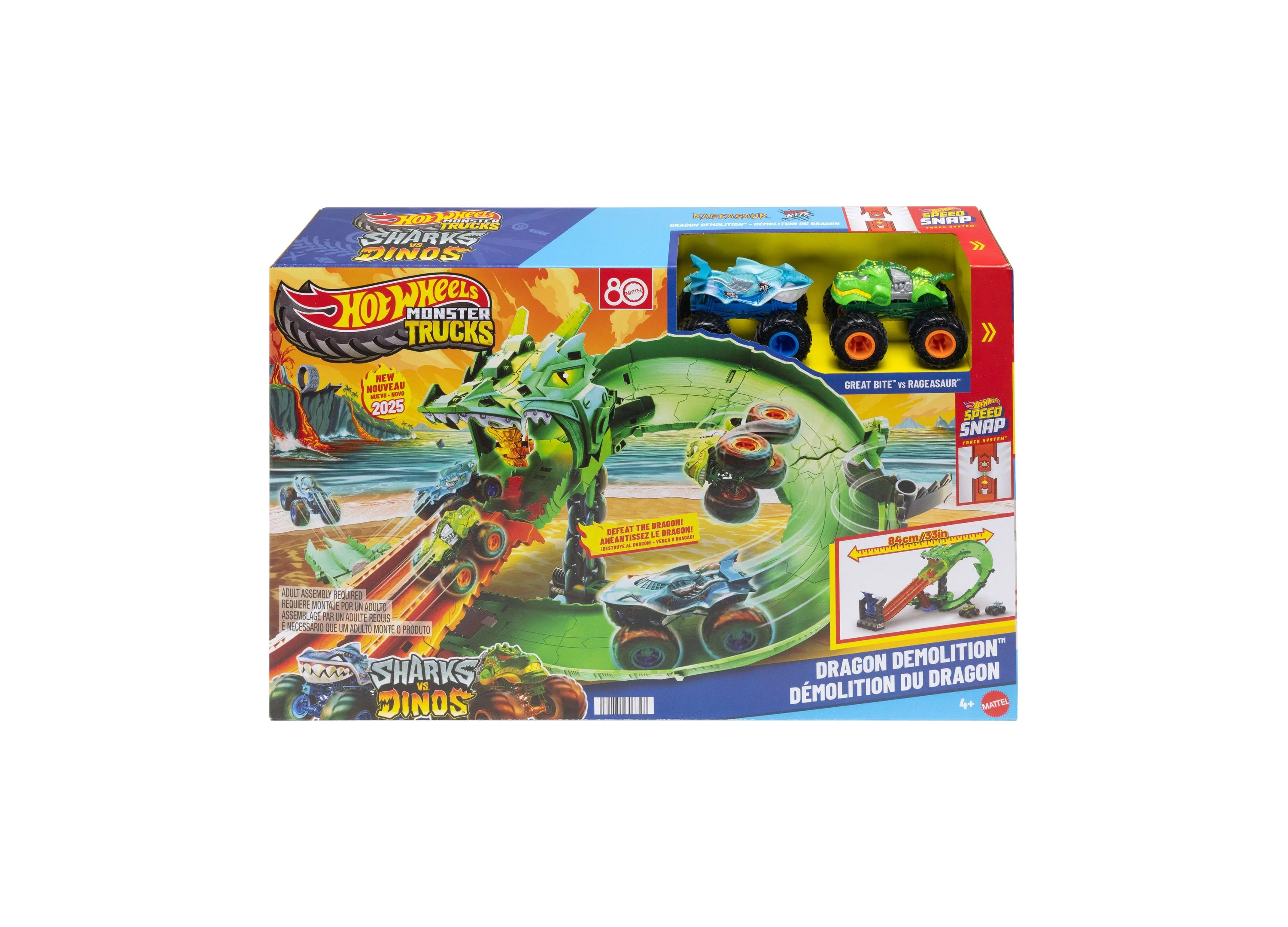 Hot Wheels 1:64 Monster Trucks Sharks vs Dinos Dragon Destruction Playset - Image 5