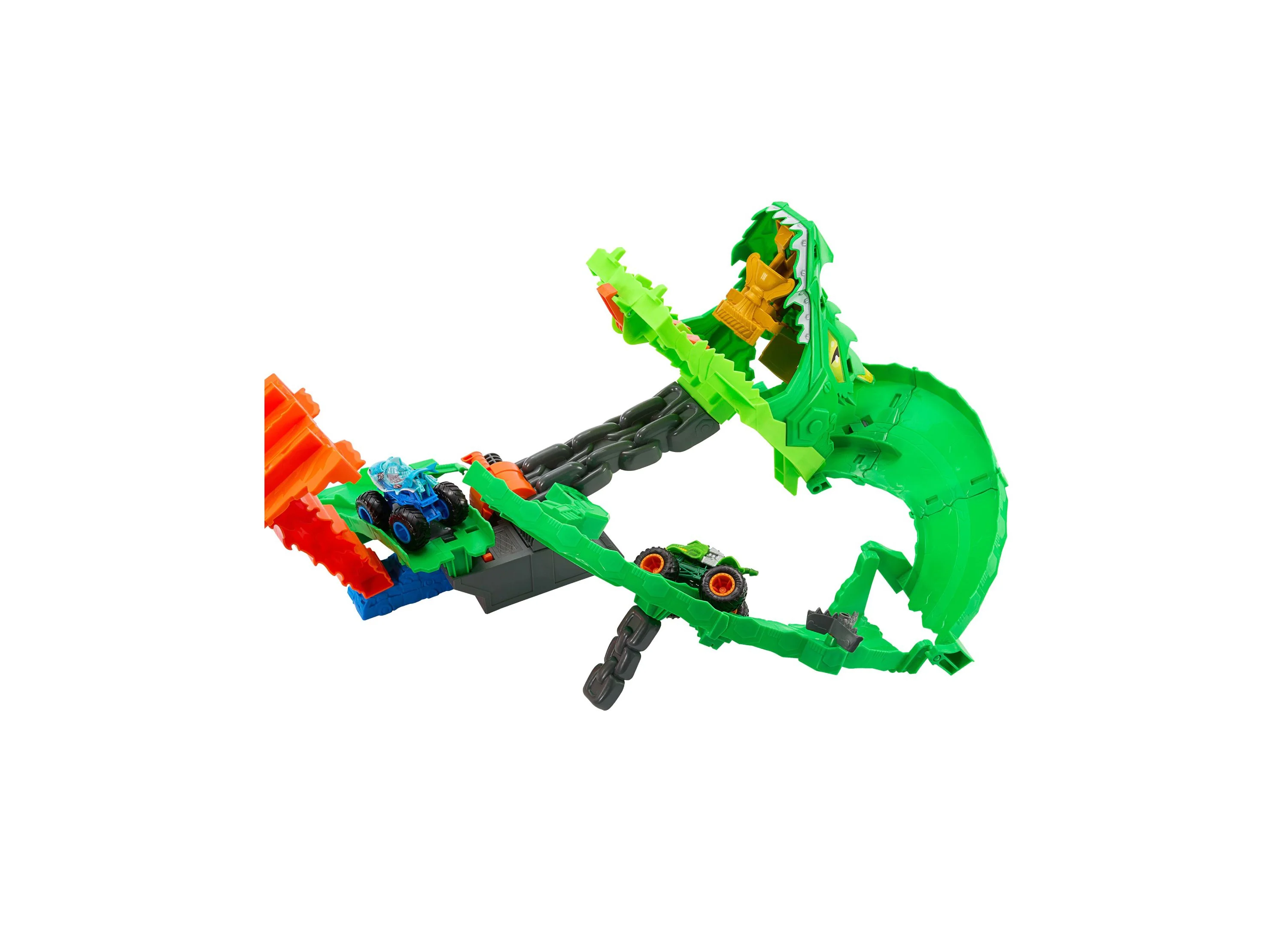 Hot Wheels 1:64 Monster Trucks Sharks vs Dinos Dragon Destruction Playset - Image 6
