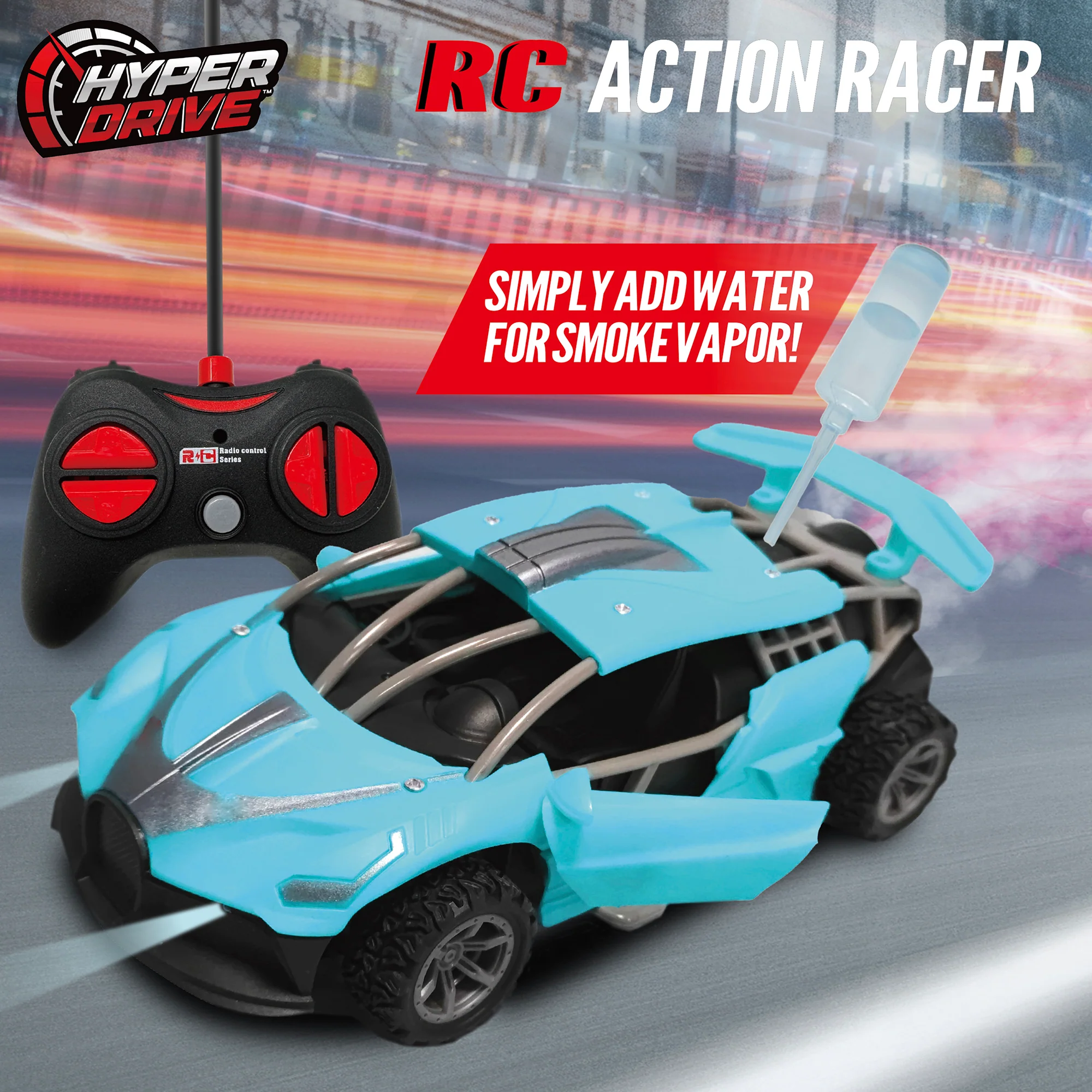 Thin Air Brands Hyper Drive RC - Teal 1:24 - Radio Control Stunt Car with Smoke Vapor - Image 4
